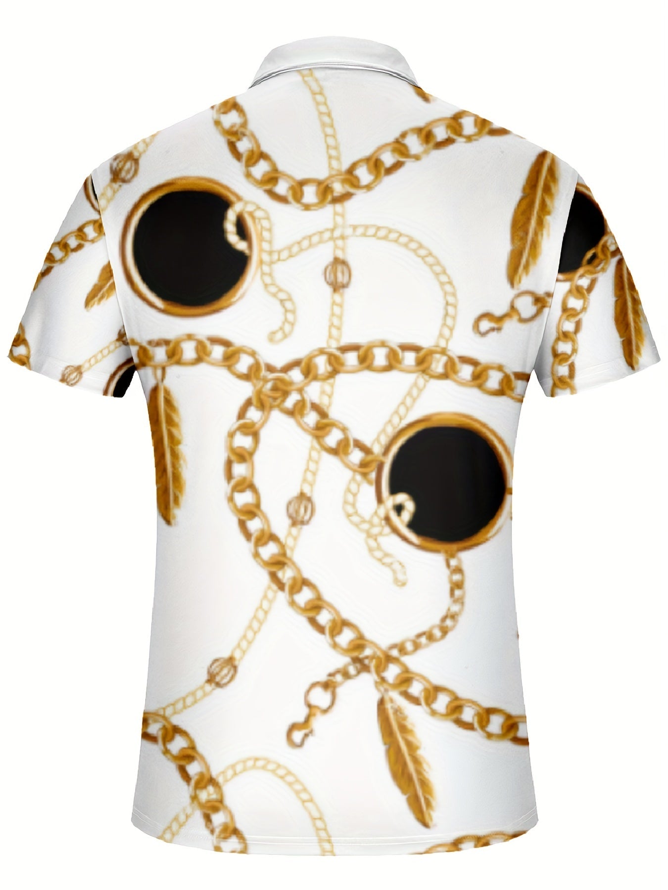 Cartoon Chain Casual Short Sleeves Polo Shirts, Zipper V-neck Tee, Men's Comfortable Slim Tops Summer Clothing