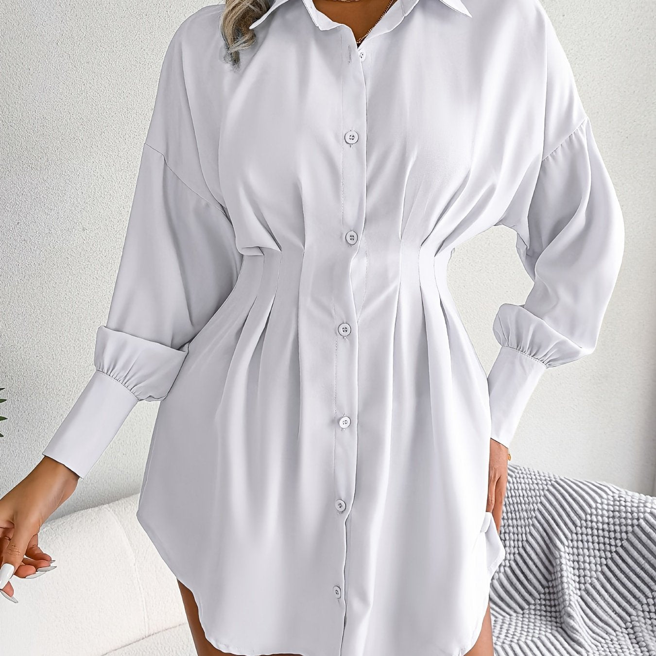 gbolsos  V-neck Loose Lapel Long Blouses, Casual Button Down Lantern Long Sleeve Fashion Long Shirts Tops, Women's Clothing