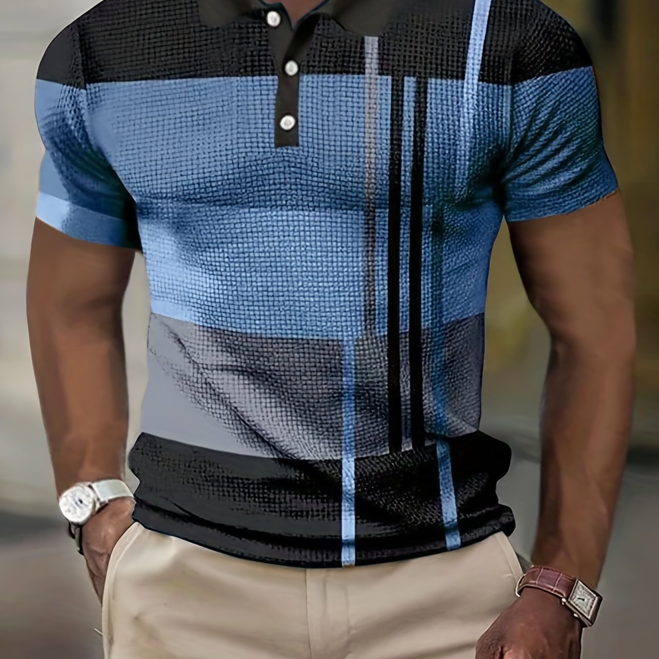 Men's Color Block Stripe Comfy Trendy Polo Shirt For Summer