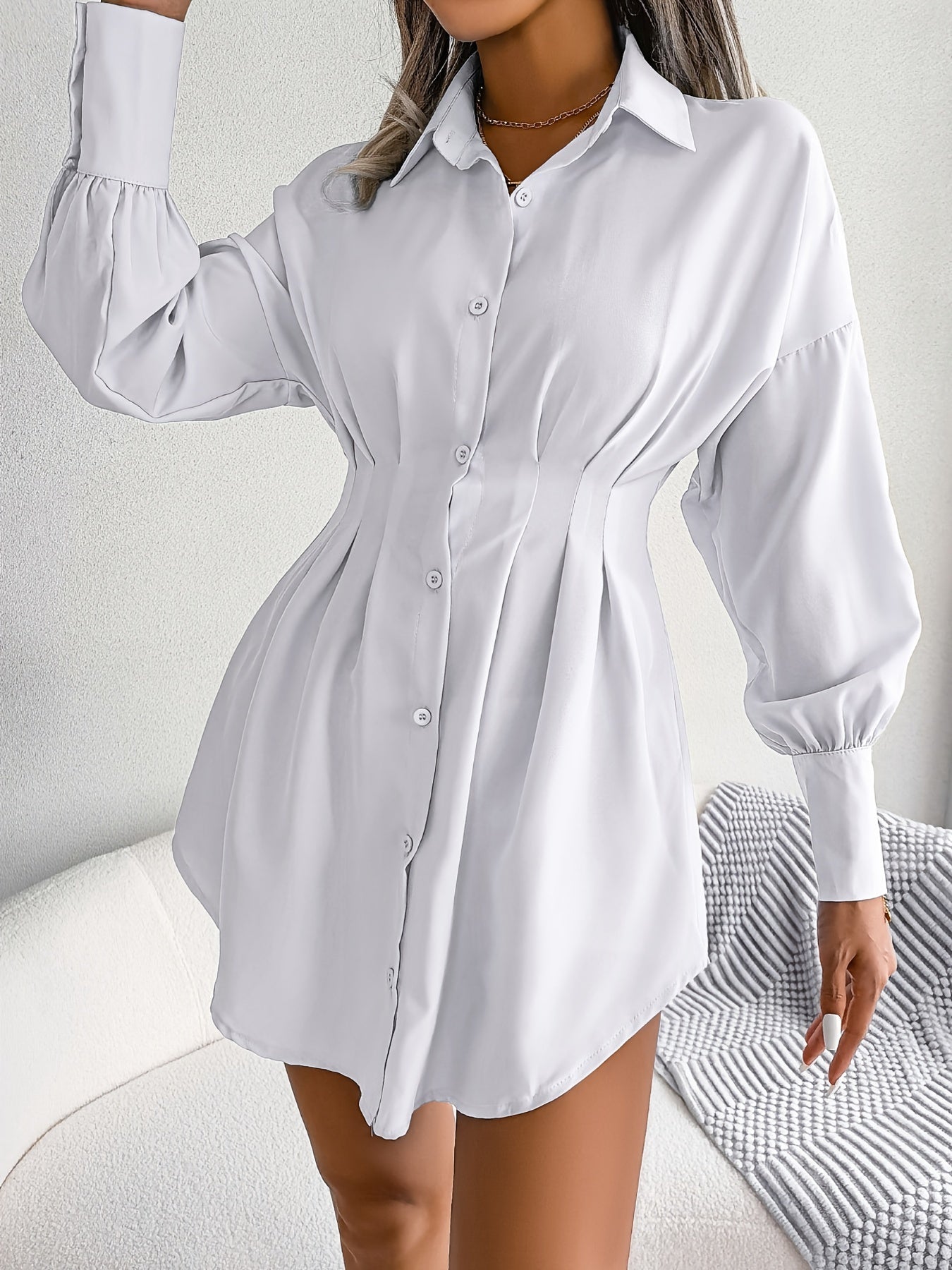 gbolsos  V-neck Loose Lapel Long Blouses, Casual Button Down Lantern Long Sleeve Fashion Long Shirts Tops, Women's Clothing