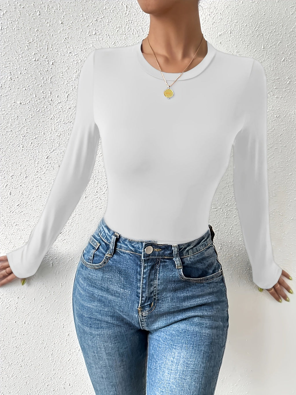 Basic Skinny Stretchy Top, Long Sleeve Crew Neck Solid T-Shirts, Casual Every Day Tops, Women's Clothing