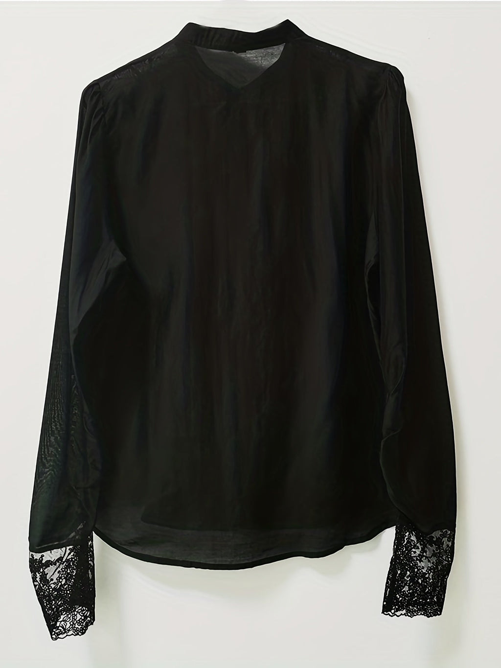 gbolsos  Lace V-neck Loose Blouses, Casual Solid Button Down Long Sleeve Fashion Shirts Tops, Women's Clothing