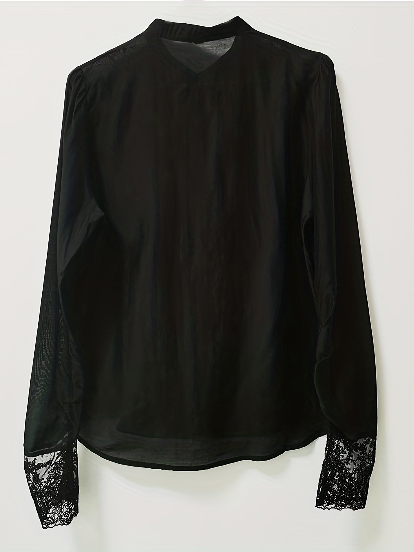 gbolsos  Lace V-neck Loose Blouses, Casual Solid Button Down Long Sleeve Fashion Shirts Tops, Women's Clothing