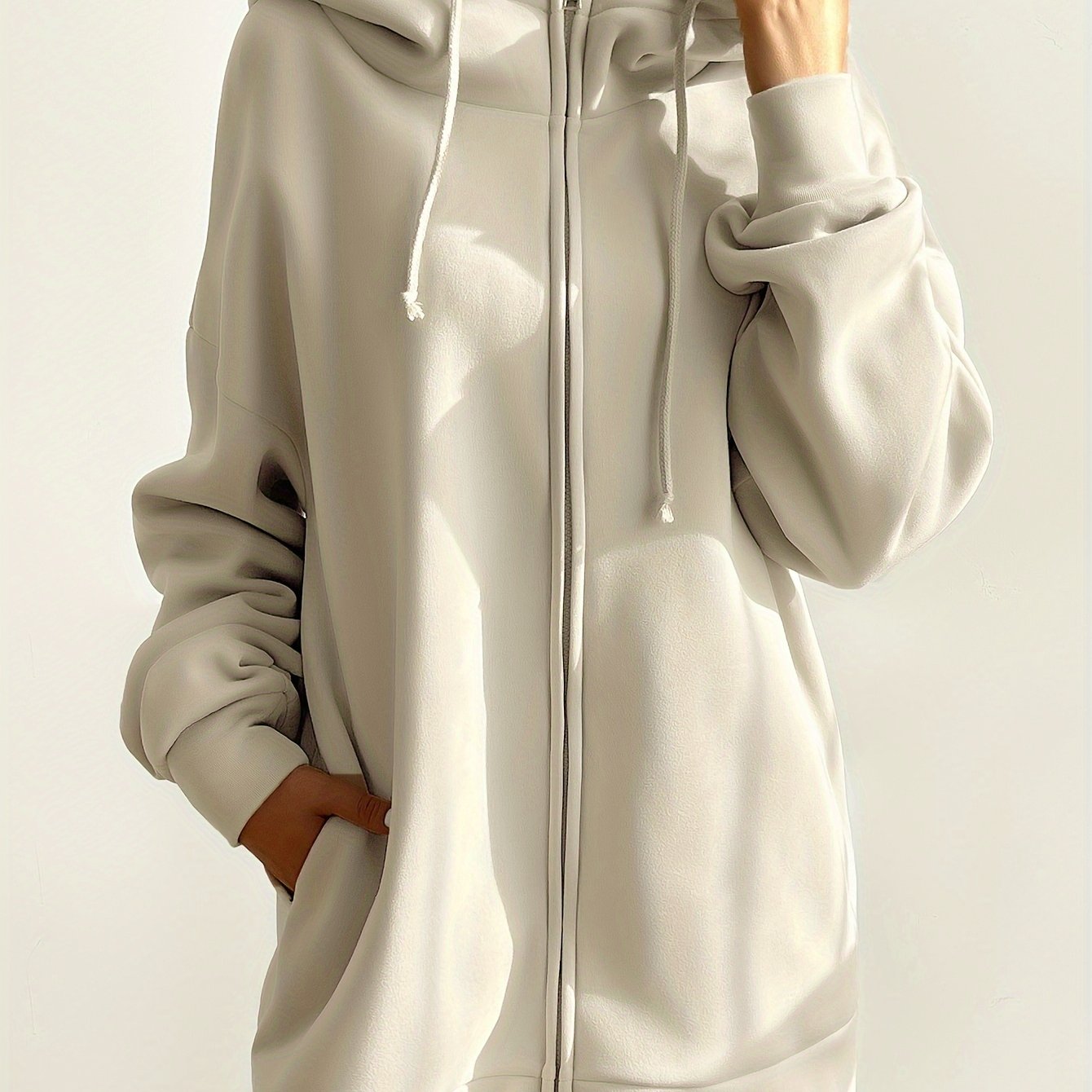 gbolsosSolid Color Casual Sports Hooded Zipper Sweatshirs, Long Sleeve Drawstring Hoodie, Women's Sporty Sweatshirts