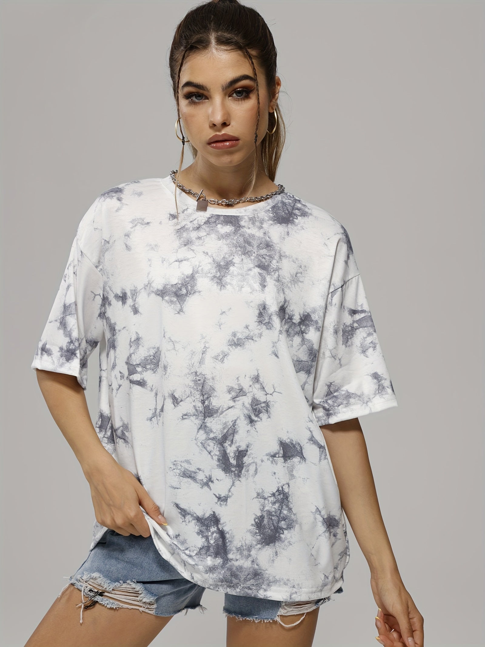 gbolsos  Tie Dye Crew Neck Summer Casual T-shirts, Loose Short Sleeve Fashion Sports Top, Women's Activewear