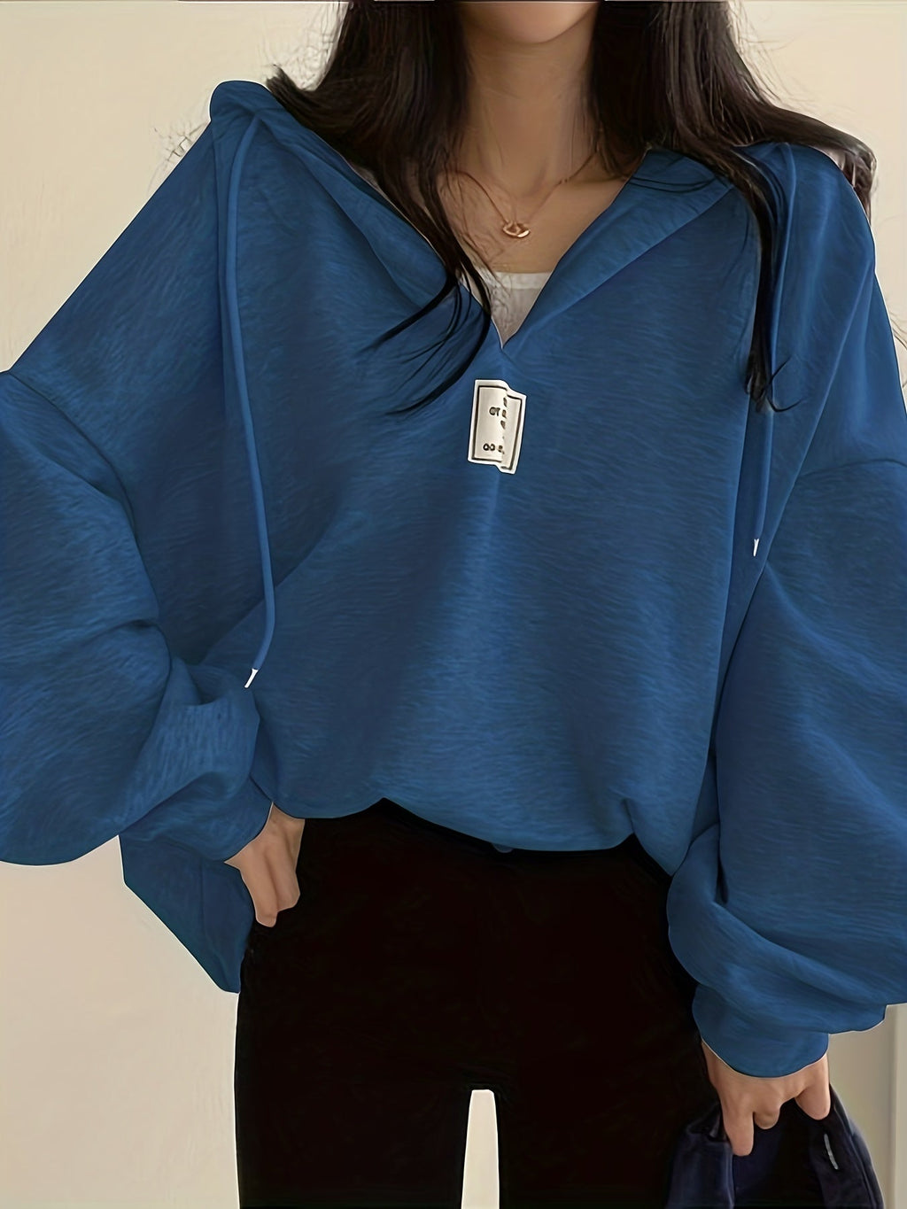 2025 gbolsos  Solid Active Hooded  Sweatshirts, Drawstring Fleece Lined Loose Hoodie, Women's Clothing