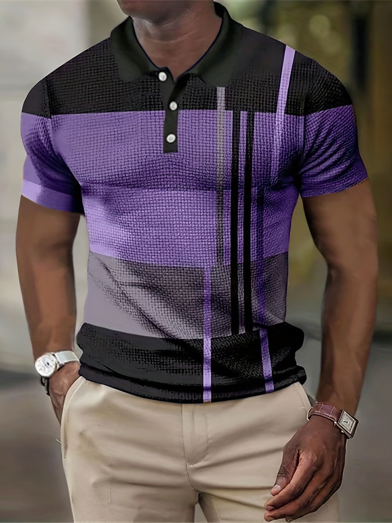 Men's Color Block Stripe Comfy Trendy Polo Shirt For Summer
