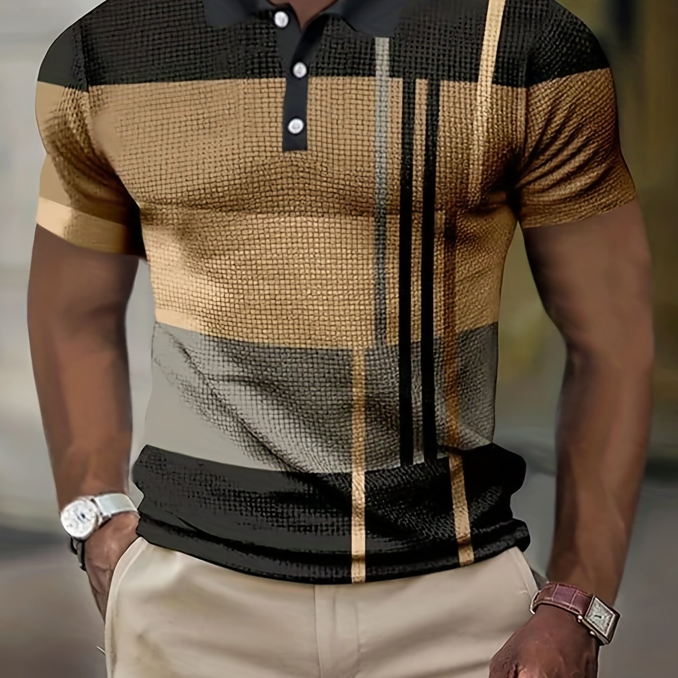 Men's Color Block Stripe Comfy Trendy Polo Shirt For Summer
