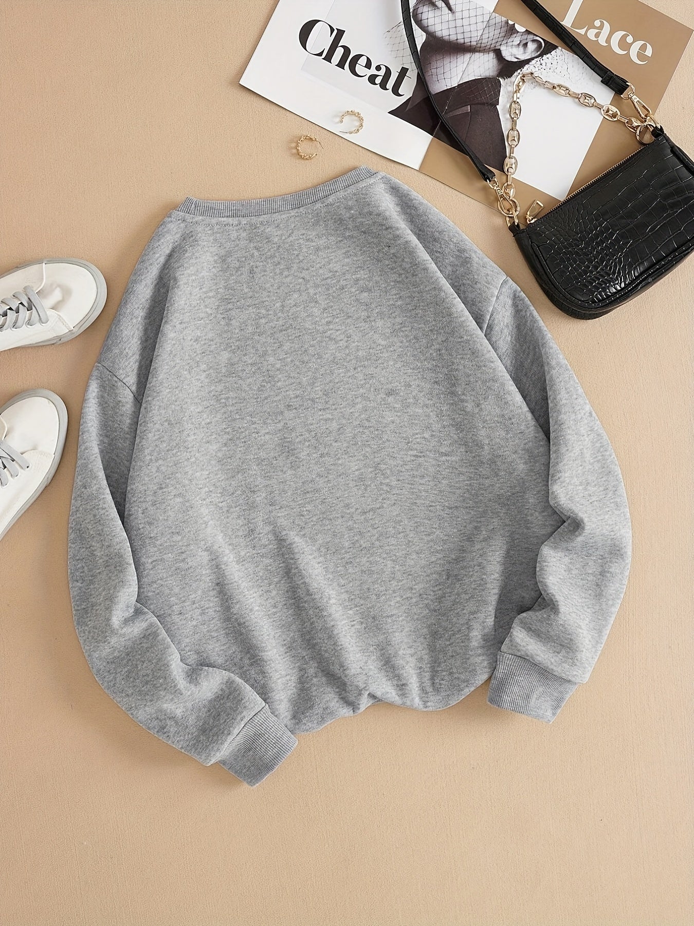 2025 gbolsos  Letter Graphic Fashion Sports Sweatshirt, Round Neck Long Sleeve Active Sweatshirts For Autumn And Winter, Women's Tops