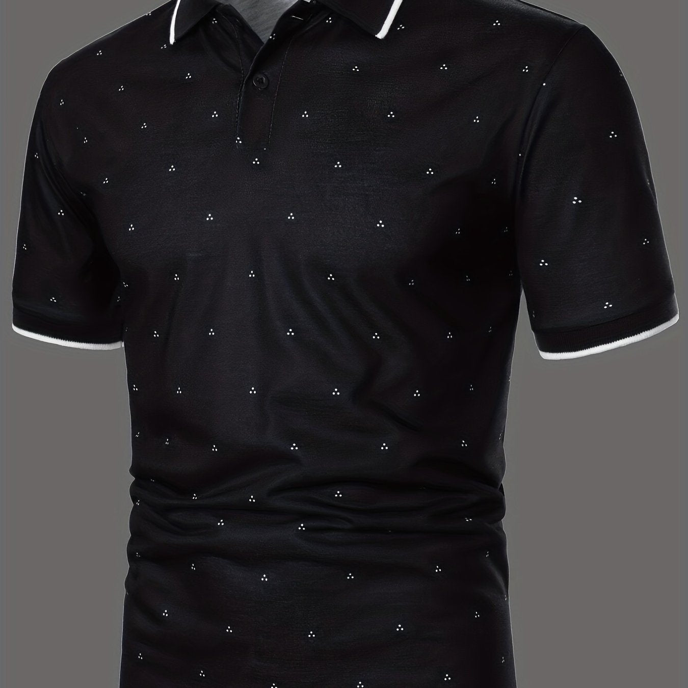 Men's Polo Shirts, Casual Navy Blue Slim Fit Lapel Button Up Polo Shirt