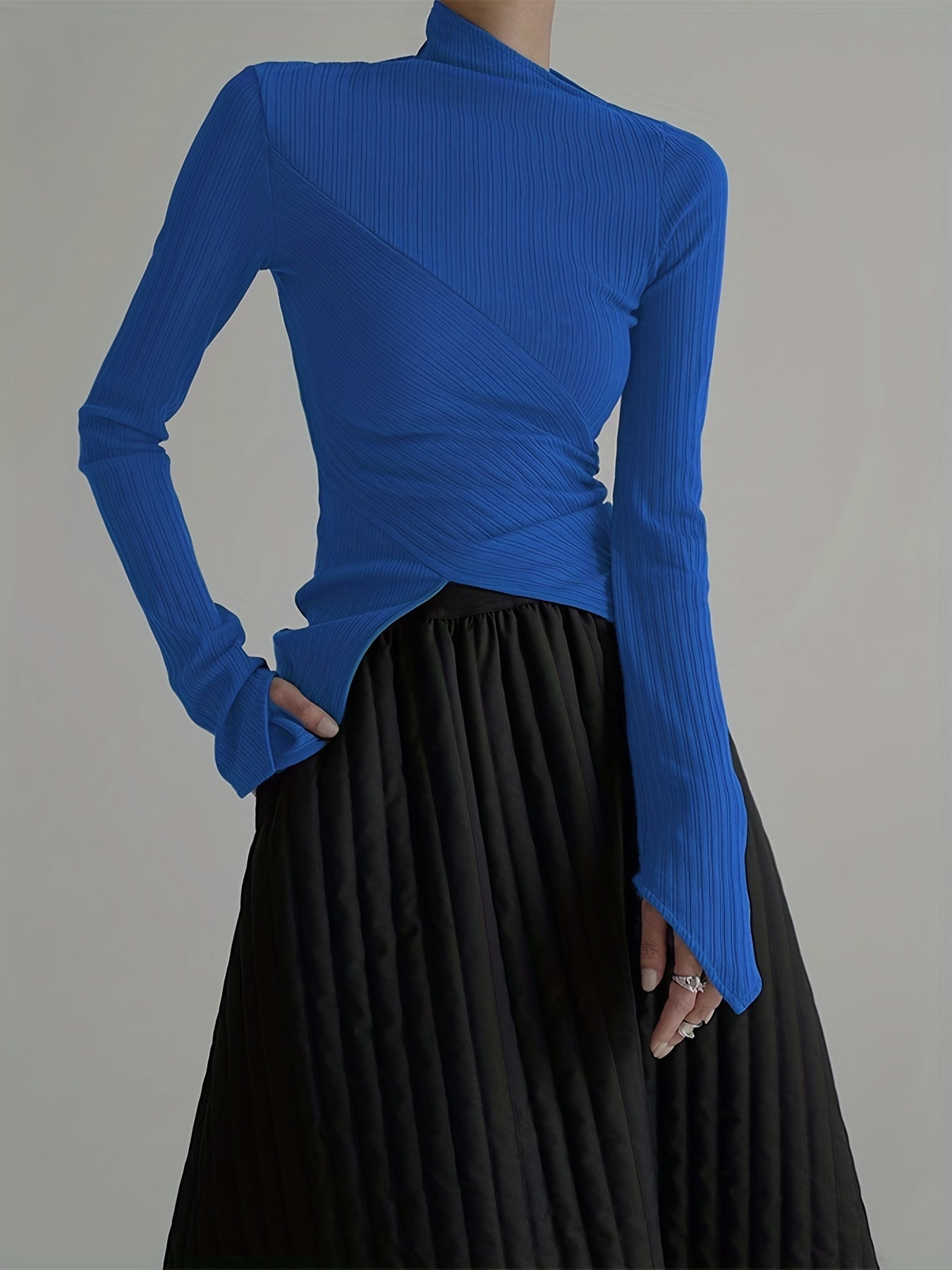 gbolsos  Elegant Long Sleeve Basic  T-Shirts, Solid Casual  T-Shirts For Spring & Fall, Women's Clothing