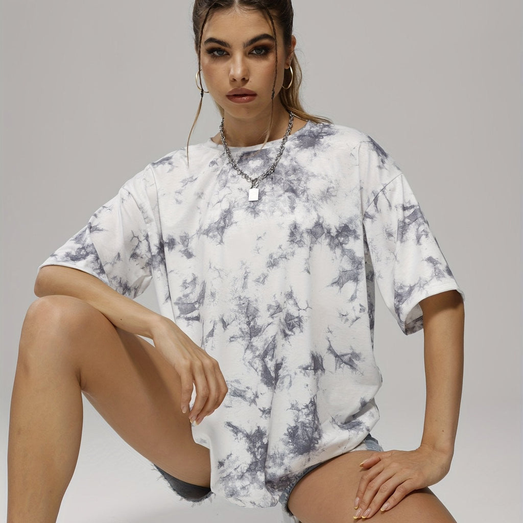 gbolsos  Tie Dye Crew Neck Summer Casual T-shirts, Loose Short Sleeve Fashion Sports Top, Women's Activewear
