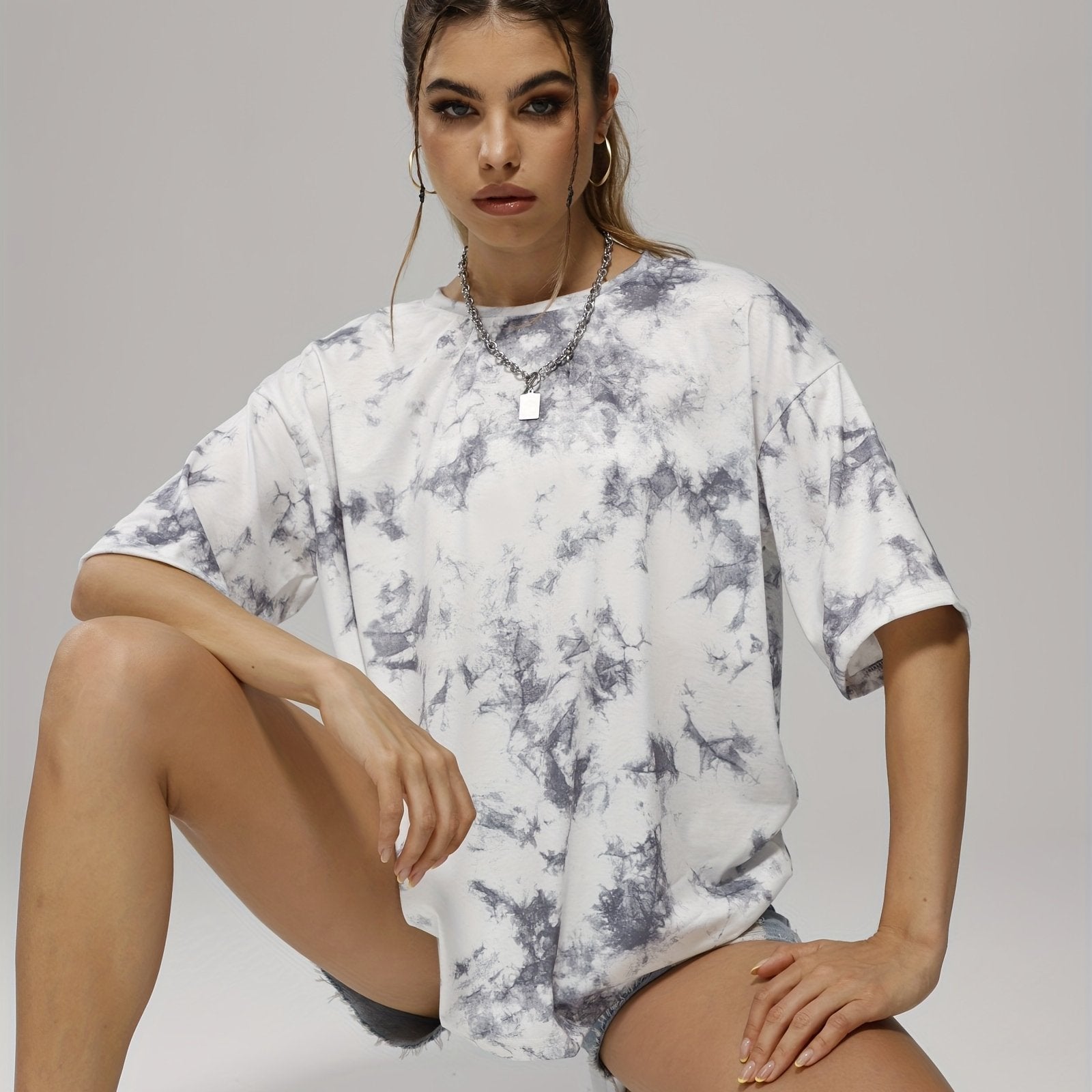 gbolsos  Tie Dye Crew Neck Summer Casual T-shirts, Loose Short Sleeve Fashion Sports Top, Women's Activewear