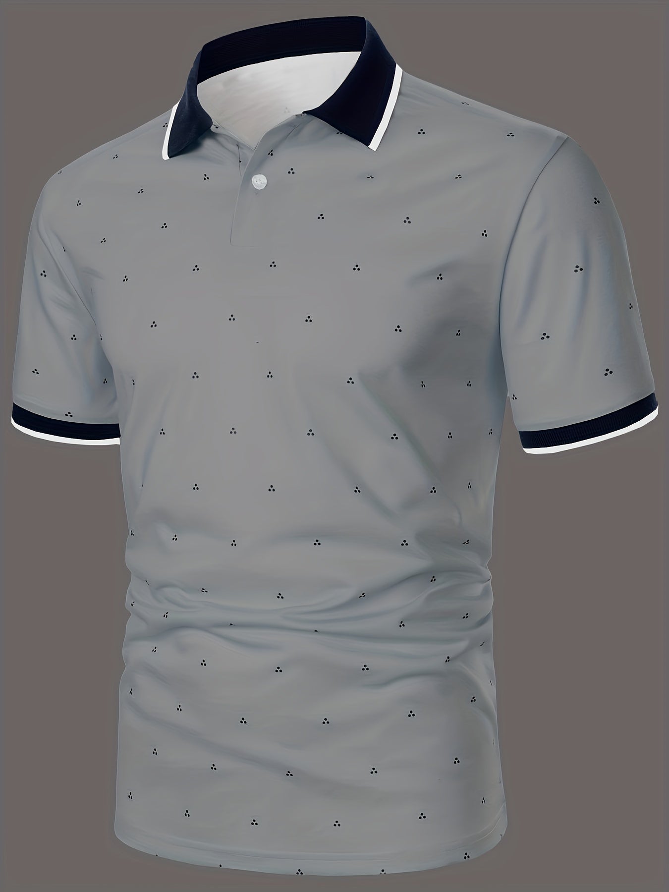 Men's Polo Shirts, Casual Navy Blue Slim Fit Lapel Button Up Polo Shirt