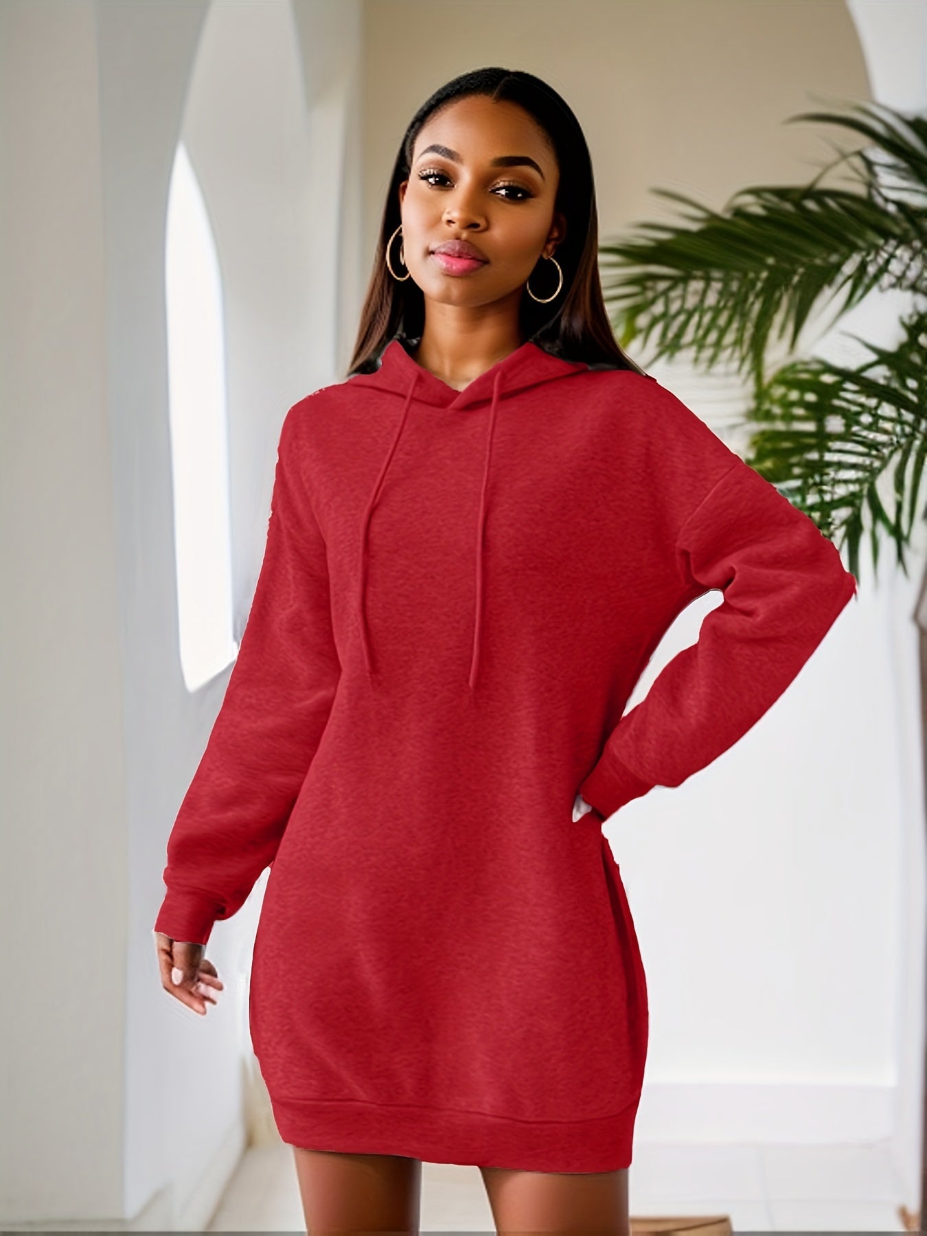 gbolsosWomen's Long Length Solid Color Sports Sweatshirt, Hooded Casual Sports Sweatshirts, Women's Sporty Sweatshirts