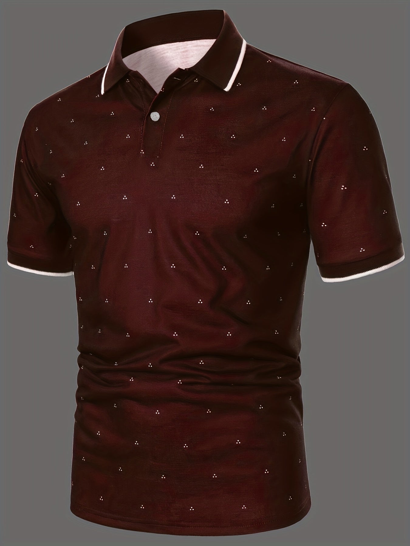 Men's Polo Shirts, Casual Navy Blue Slim Fit Lapel Button Up Polo Shirt