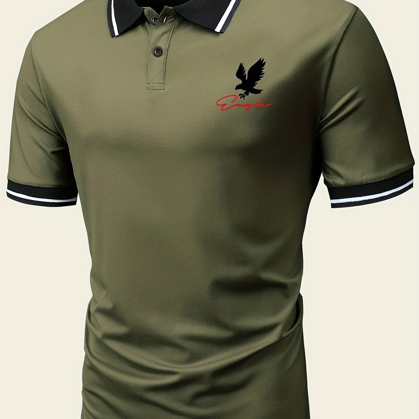 Horse Pattern Casual Slightly Stretch Button Front Short Sleeve Polo Shirt, Men's Clothes For Summer