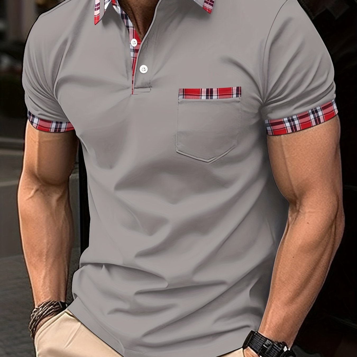 Men's Causal V-neck Button Up Short Sleeve Pockets Polo Shirts Men's Comfortable Tops For Summer