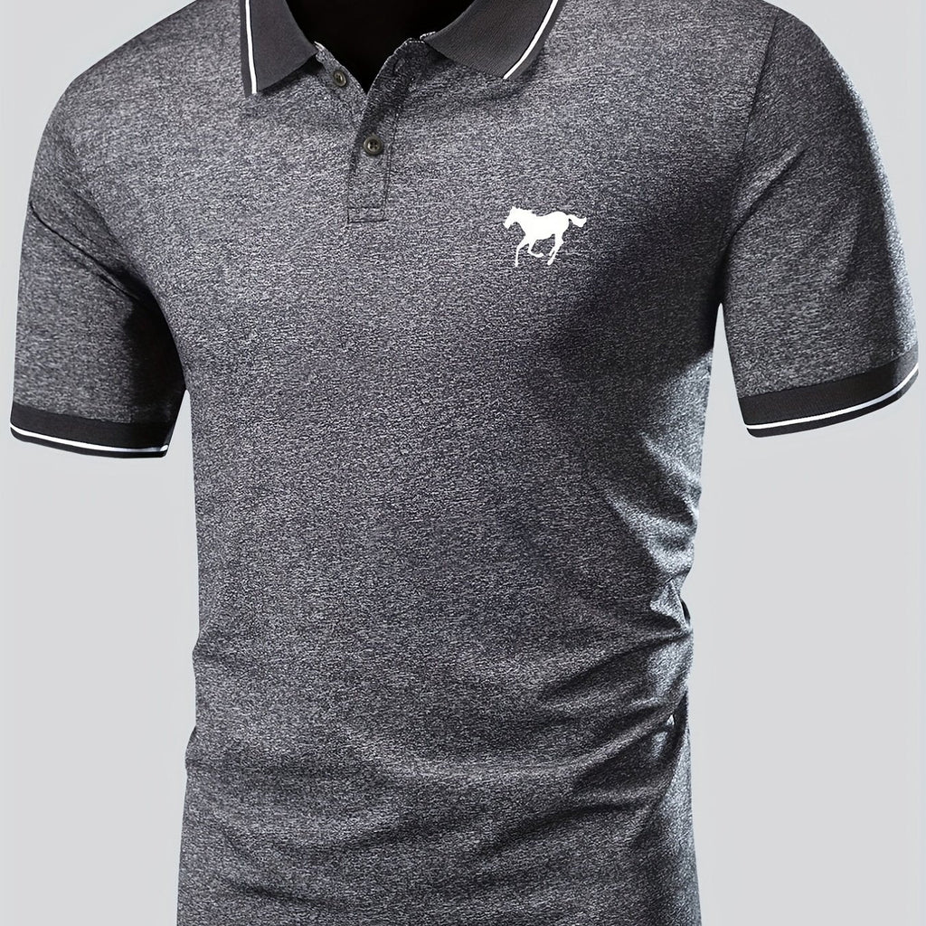 Men's Lapel Polo Shirt Short Sleeve Casual Slight Stretch Button Regular Summer Wear