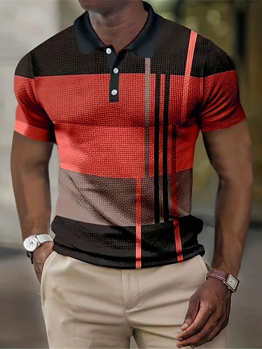 Men's Color Block Stripe Comfy Trendy Polo Shirt For Summer