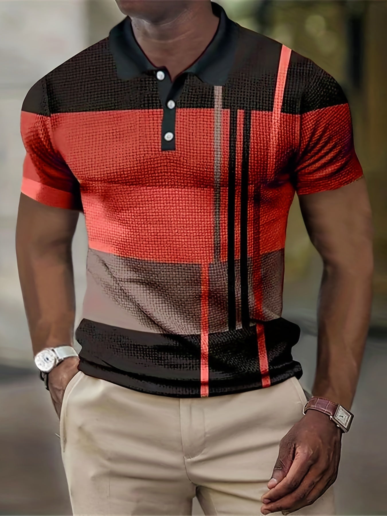 Men's Color Block Stripe Comfy Trendy Polo Shirt For Summer