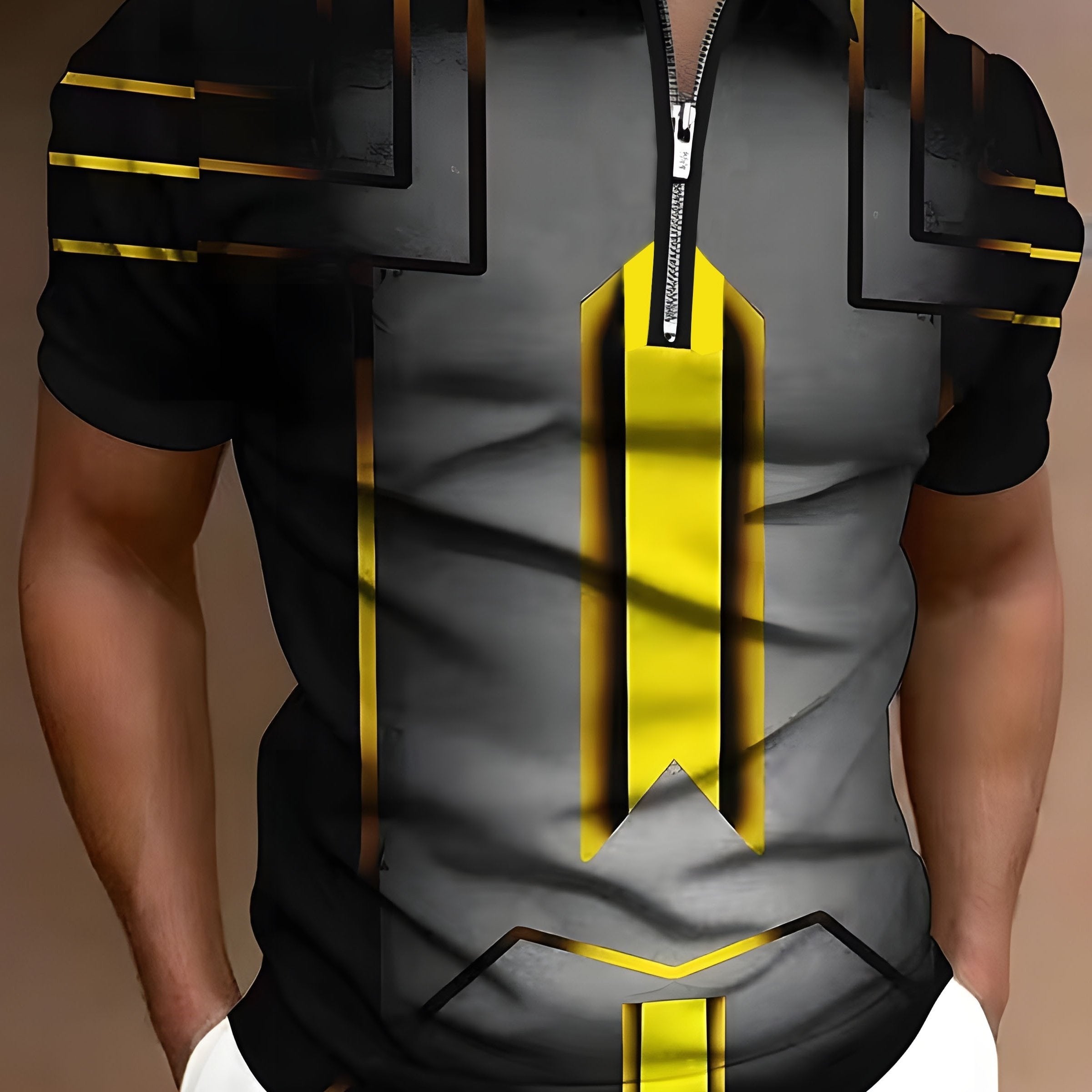 Men's Comfortable Slim Fit Polo Shirt with Zipper V-Neck - Perfect for Summer
