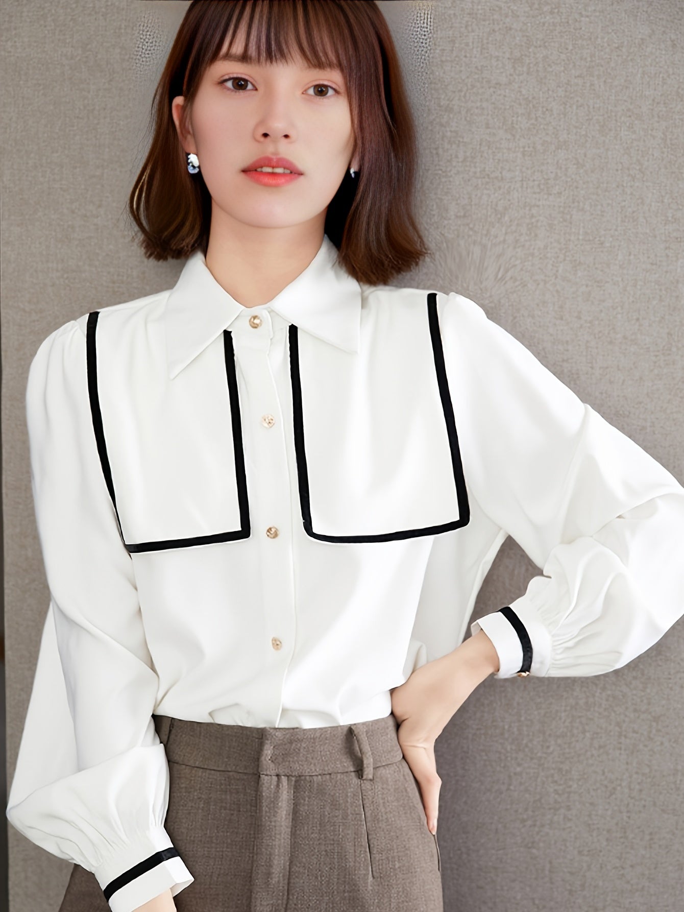 gbolsos  V-neck Loose Lapel Blouses, Casual Button Down Long Sleeve Shirts Tops, Women's Clothing