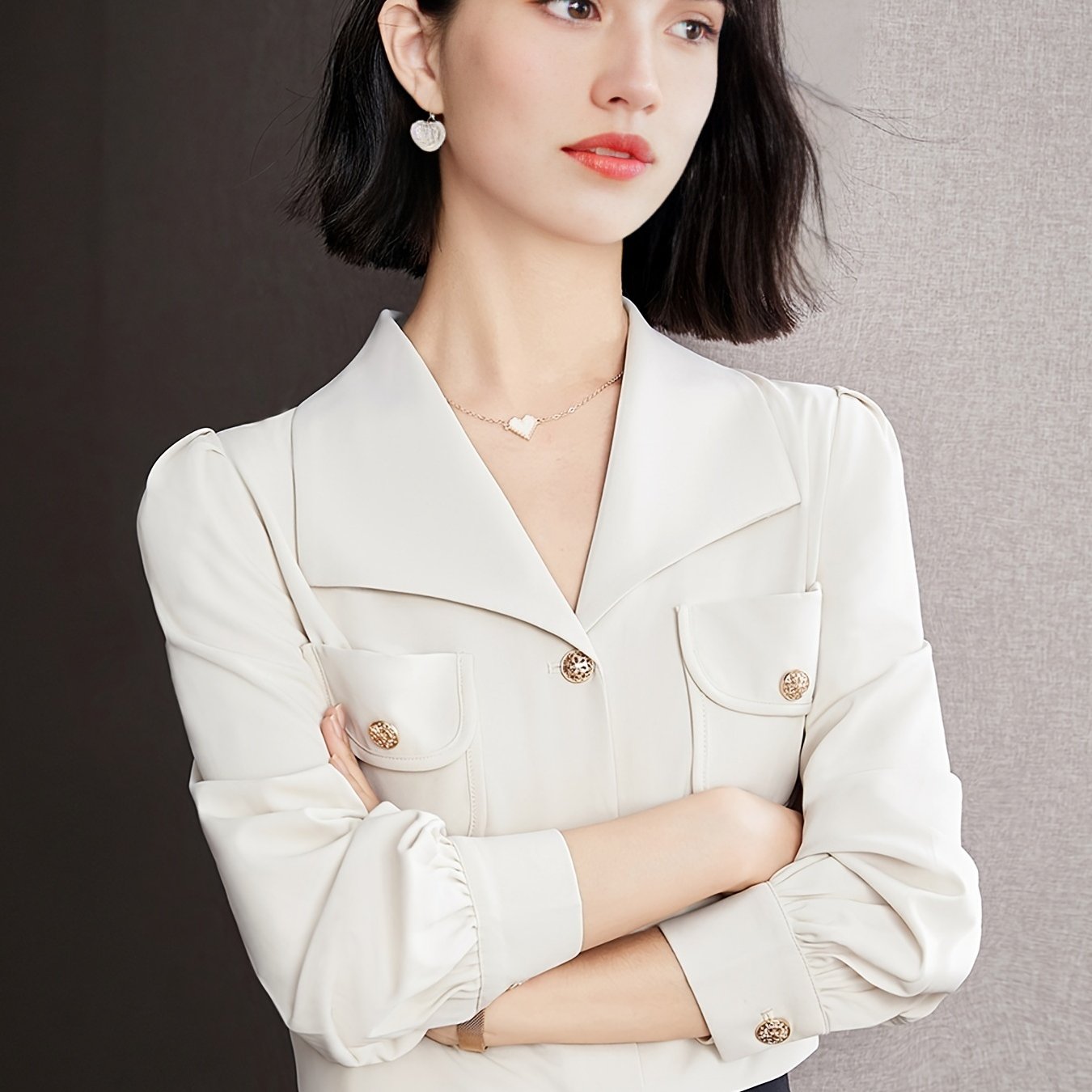 gbolsos  V-neck Loose Lapel Blouses, Casual Button Down Long Sleeve Shirts Tops, Women's Clothing
