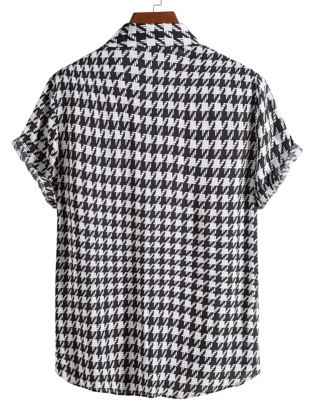 gbolsos   Houndstooth Print -  Button Up Short Sleeve Shirts Summer Casual
