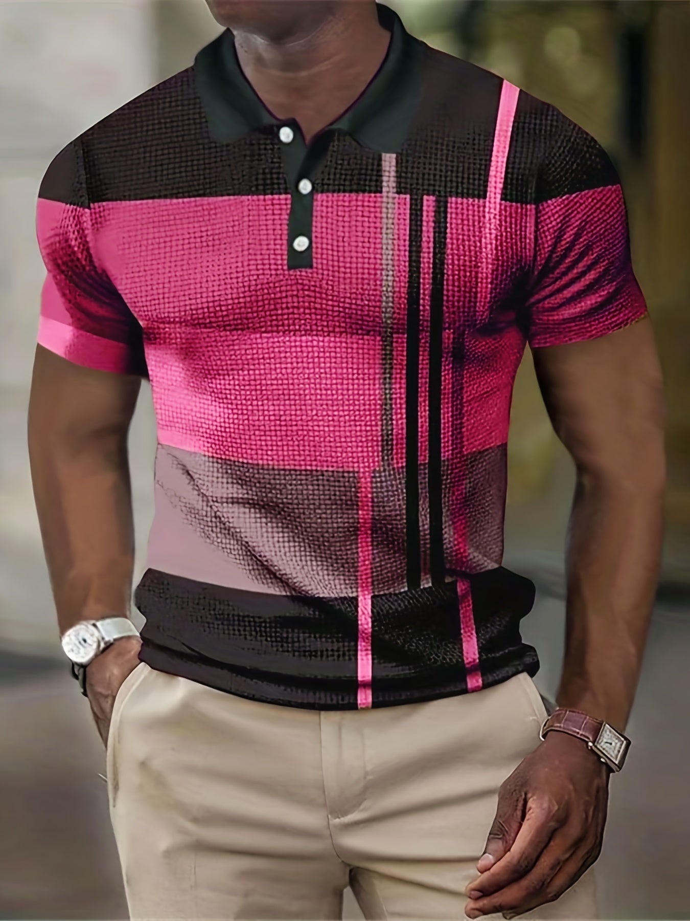 Men's Color Block Stripe Comfy Trendy Polo Shirt For Summer
