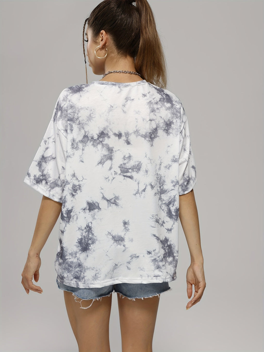 gbolsos  Tie Dye Crew Neck Summer Casual T-shirts, Loose Short Sleeve Fashion Sports Top, Women's Activewear