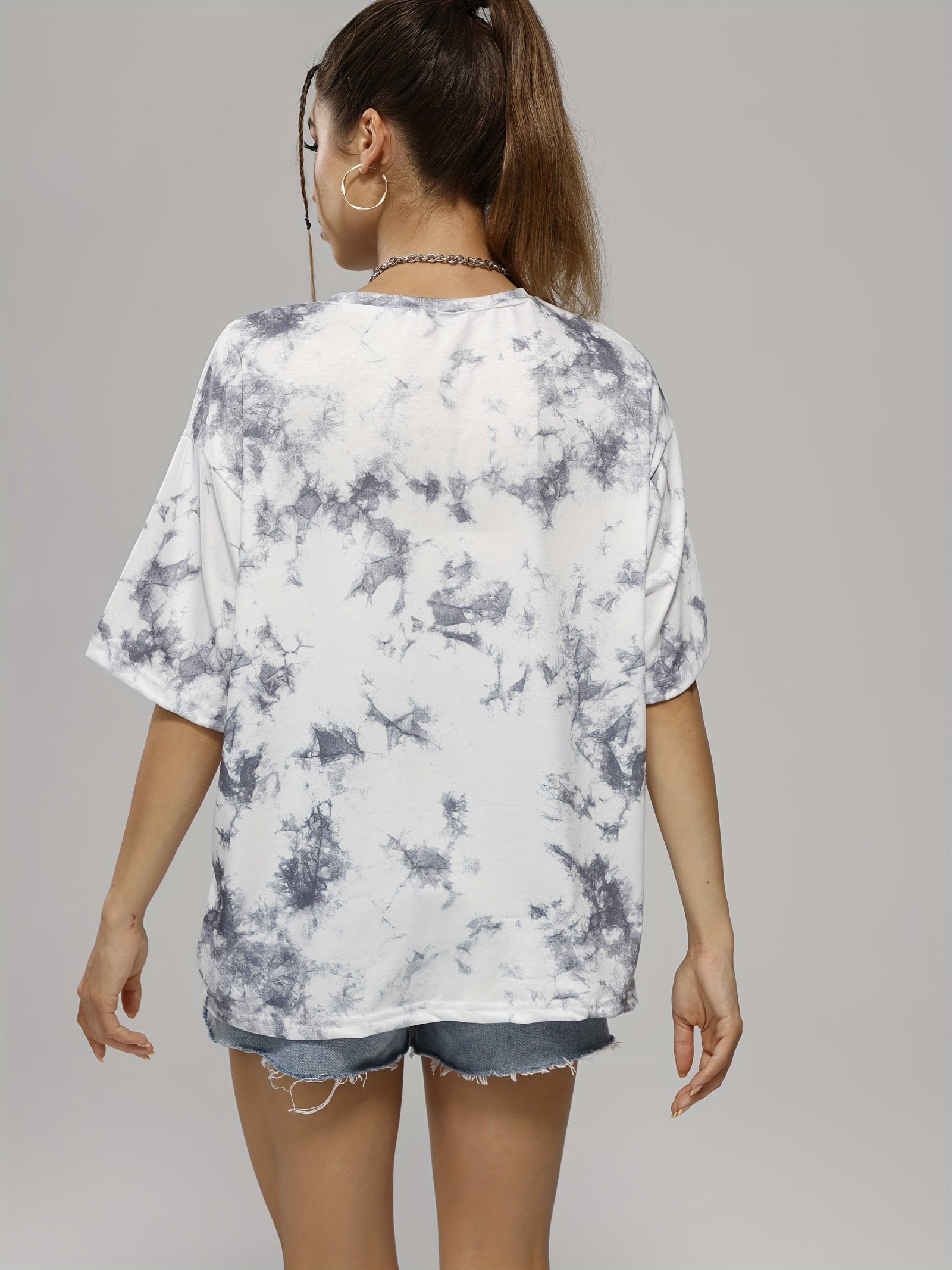 gbolsos  Tie Dye Crew Neck Summer Casual T-shirts, Loose Short Sleeve Fashion Sports Top, Women's Activewear