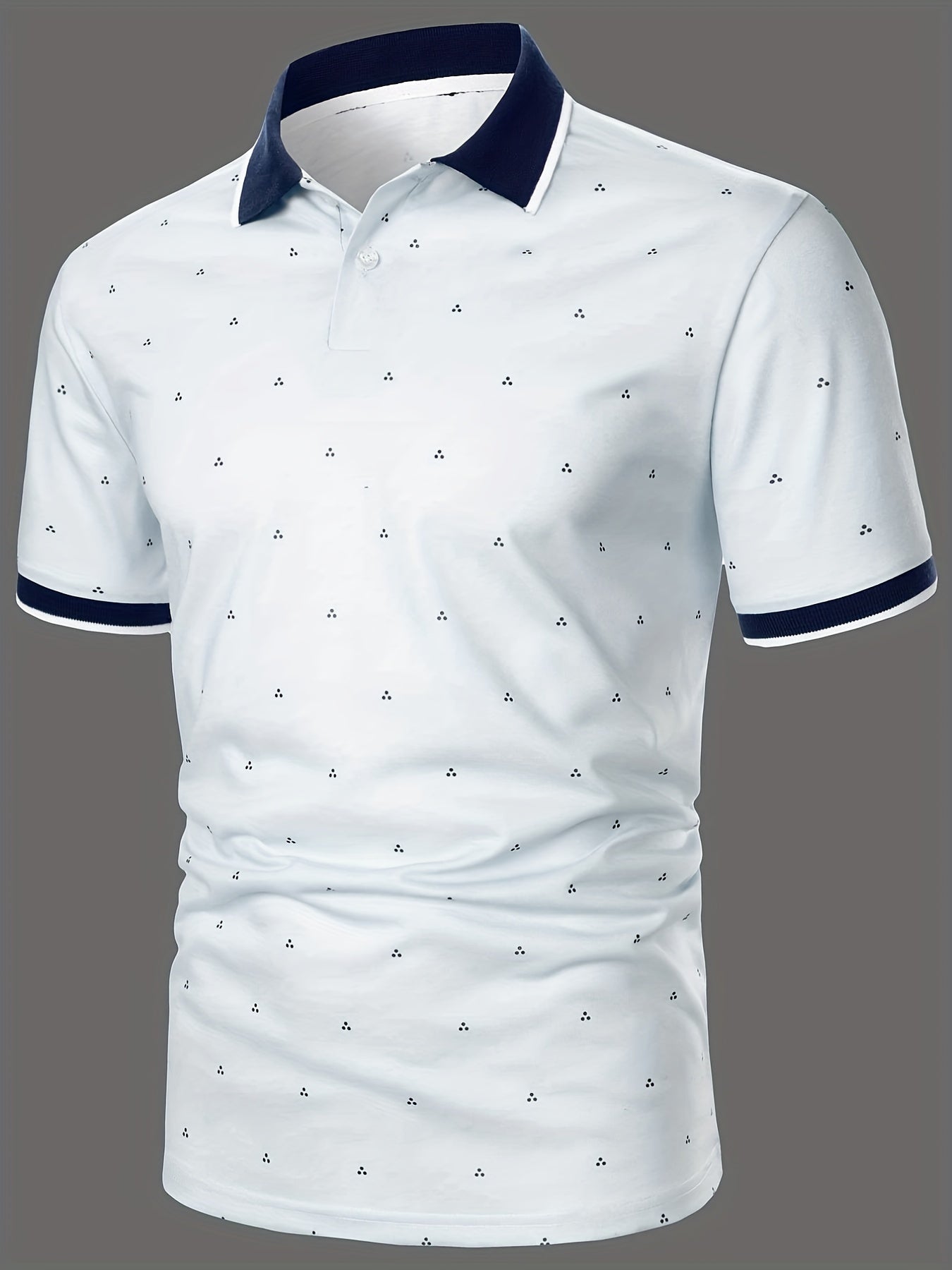 Men's Polo Shirts, Casual Navy Blue Slim Fit Lapel Button Up Polo Shirt