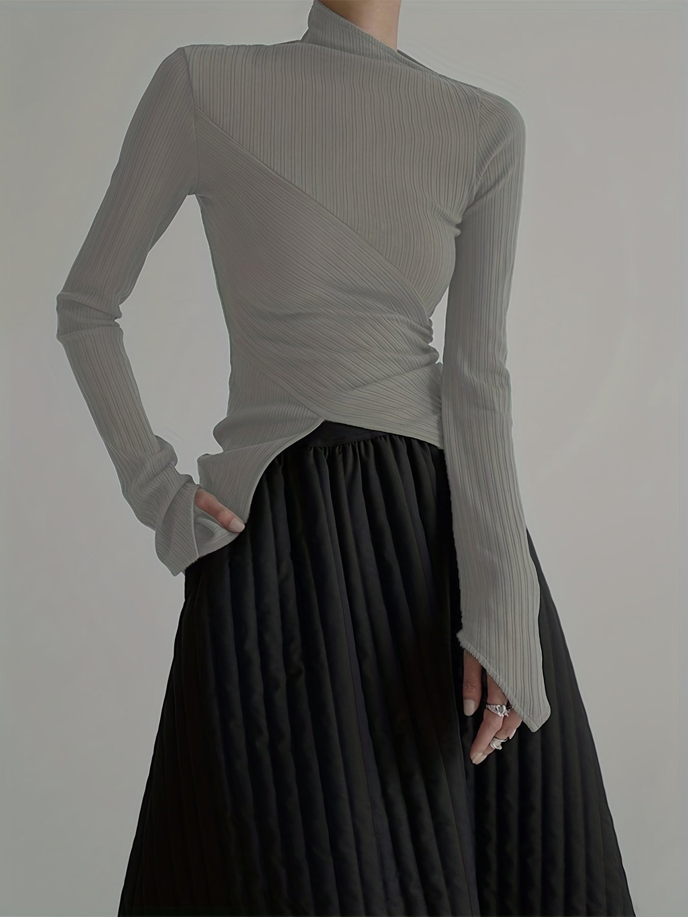gbolsos  Elegant Long Sleeve Basic  T-Shirts, Solid Casual  T-Shirts For Spring & Fall, Women's Clothing