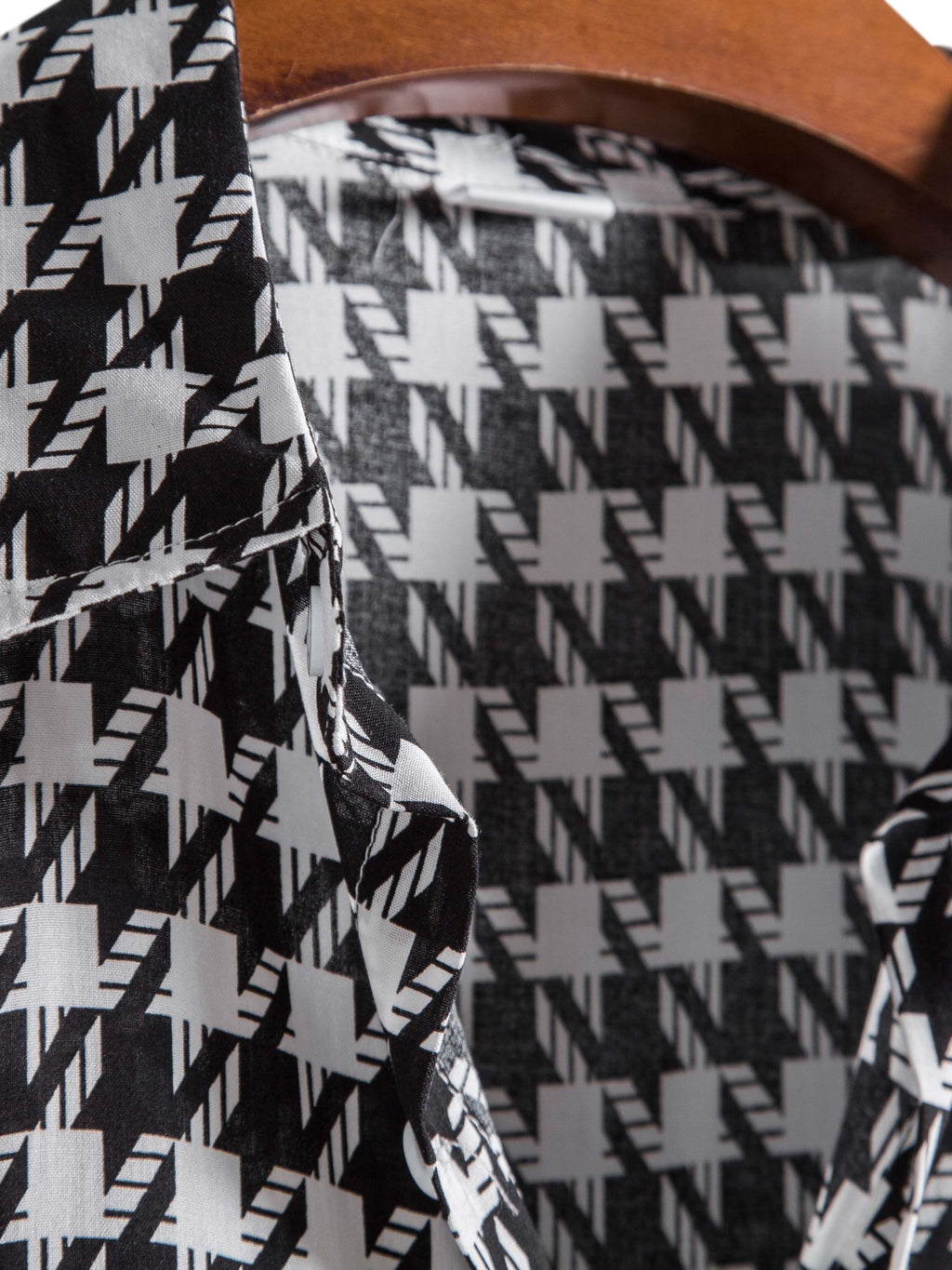 gbolsos   Houndstooth Print -  Button Up Short Sleeve Shirts Summer Casual