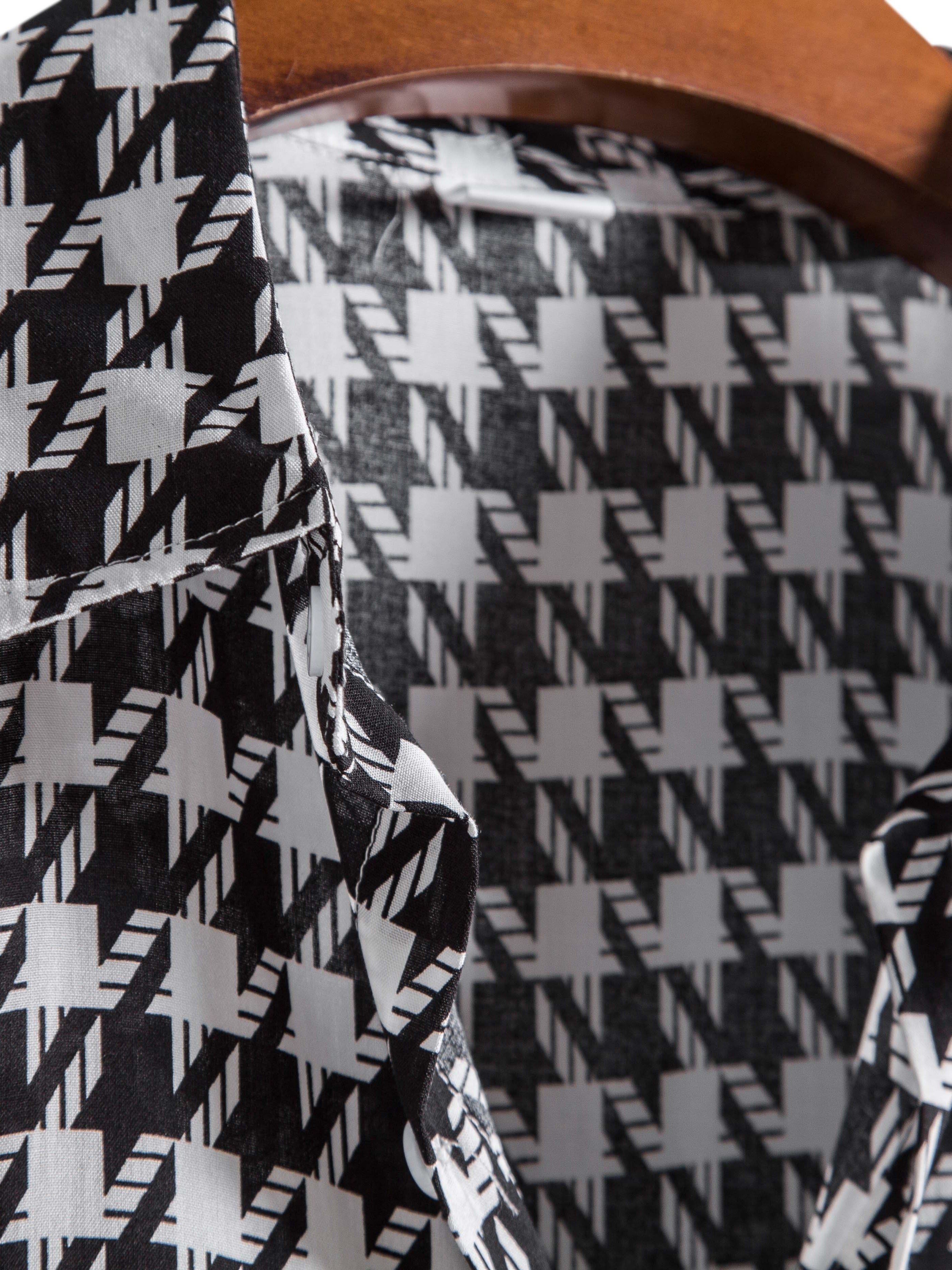 gbolsos   Houndstooth Print -  Button Up Short Sleeve Shirts Summer Casual