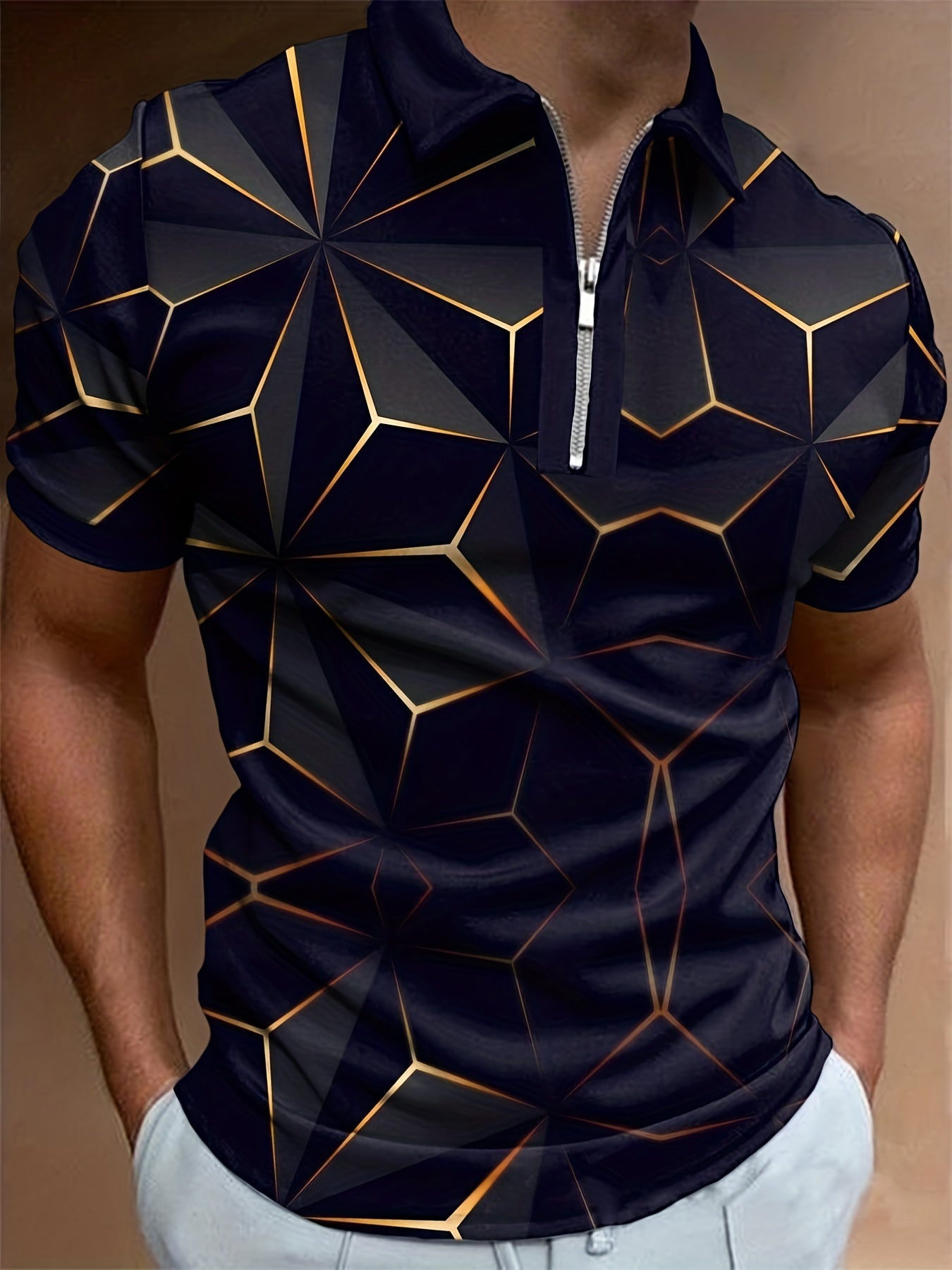 Men's Comfortable Slim Fit Polo Shirt with Zipper V-Neck - Perfect for Summer