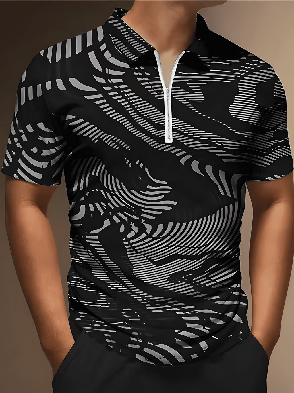 Men's Comfortable Slim Fit Polo Shirt with Zipper V-Neck - Perfect for Summer