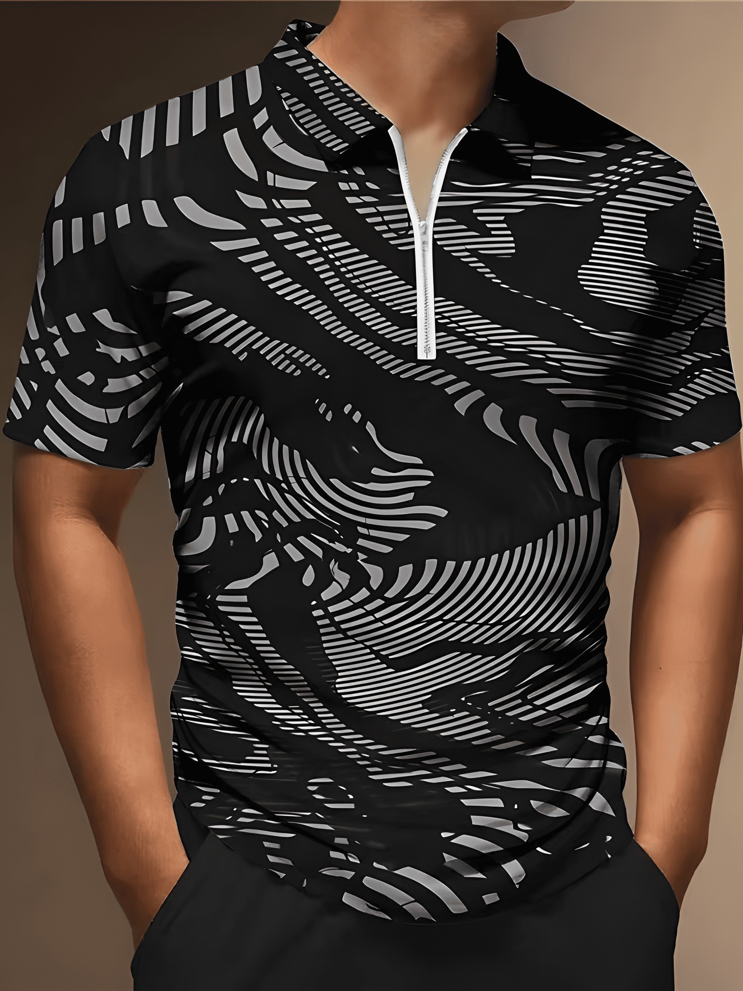 Men's Comfortable Slim Fit Polo Shirt with Zipper V-Neck - Perfect for Summer