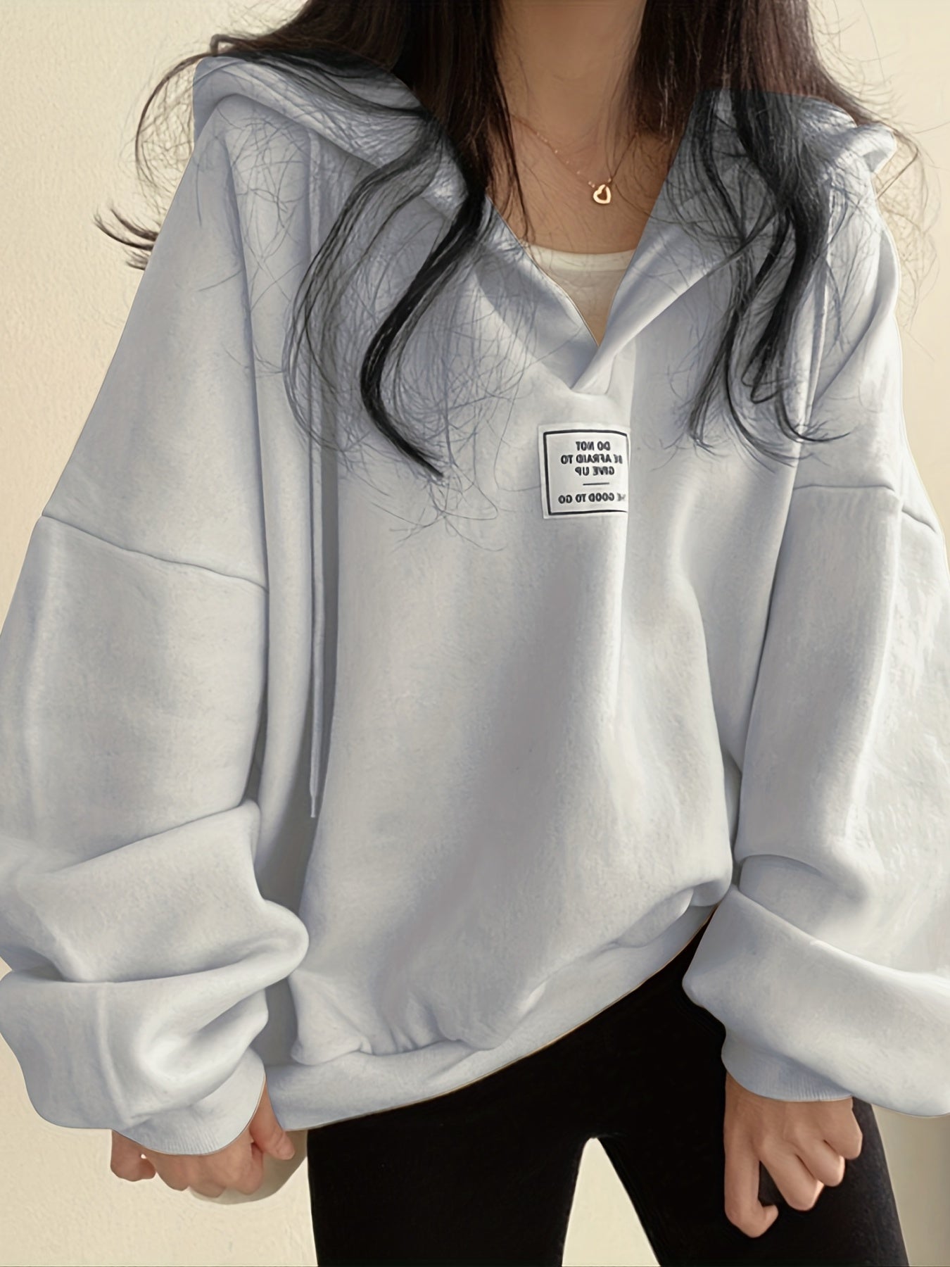 2025 gbolsos  Solid Active Hooded  Sweatshirts, Drawstring Fleece Lined Loose Hoodie, Women's Clothing