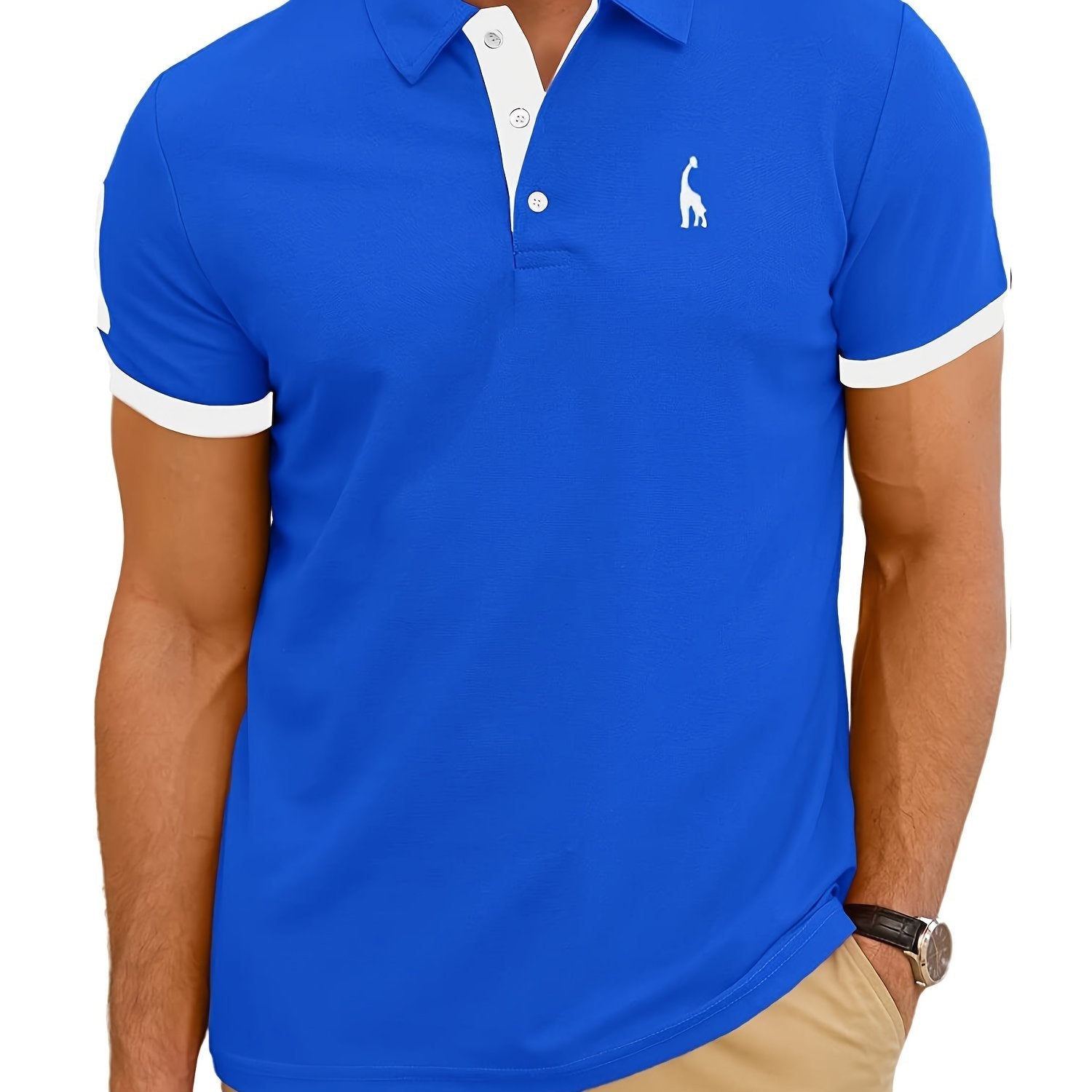 Men's Casual Slim Fit Embroidered Striped Polo Shirt