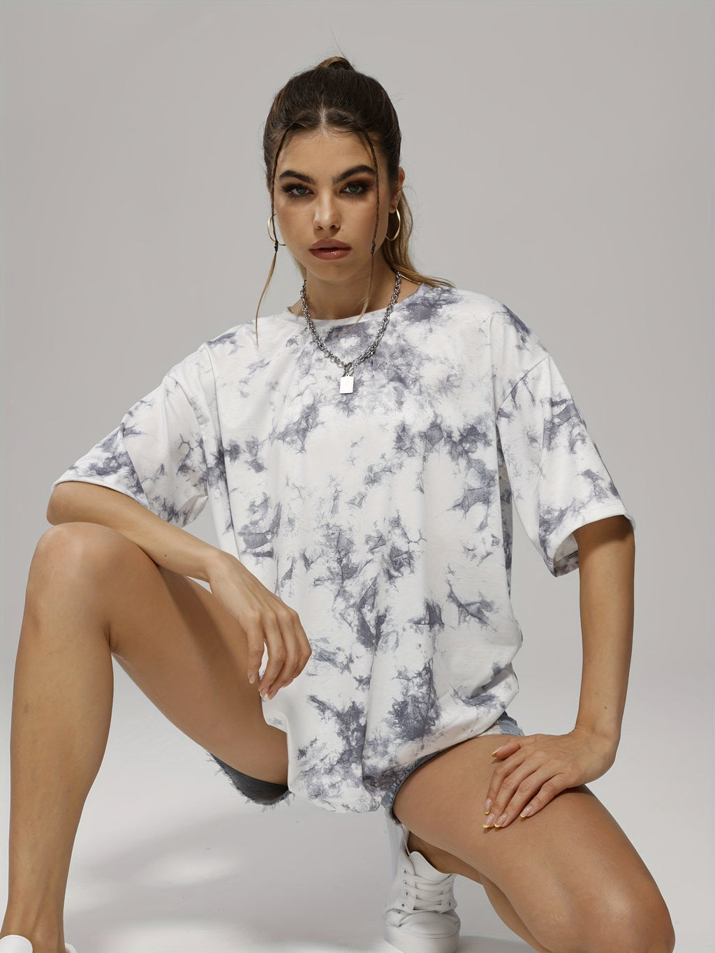 gbolsos  Tie Dye Crew Neck Summer Casual T-shirts, Loose Short Sleeve Fashion Sports Top, Women's Activewear