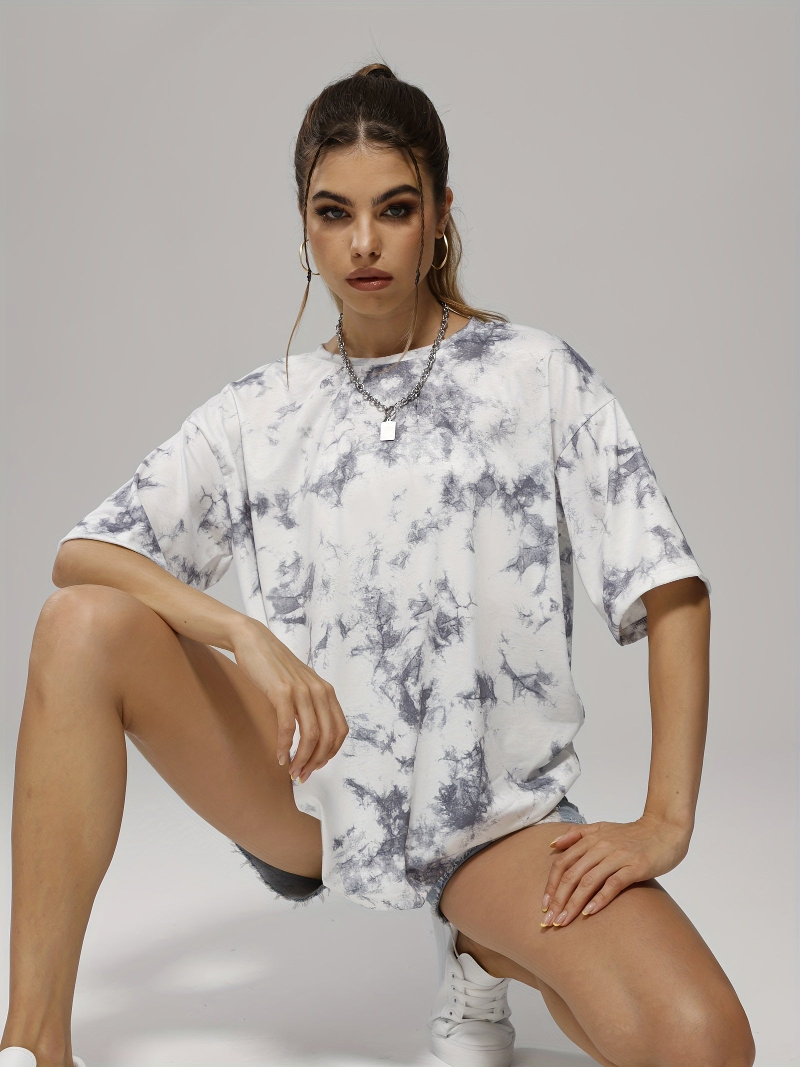 gbolsos  Tie Dye Crew Neck Summer Casual T-shirts, Loose Short Sleeve Fashion Sports Top, Women's Activewear