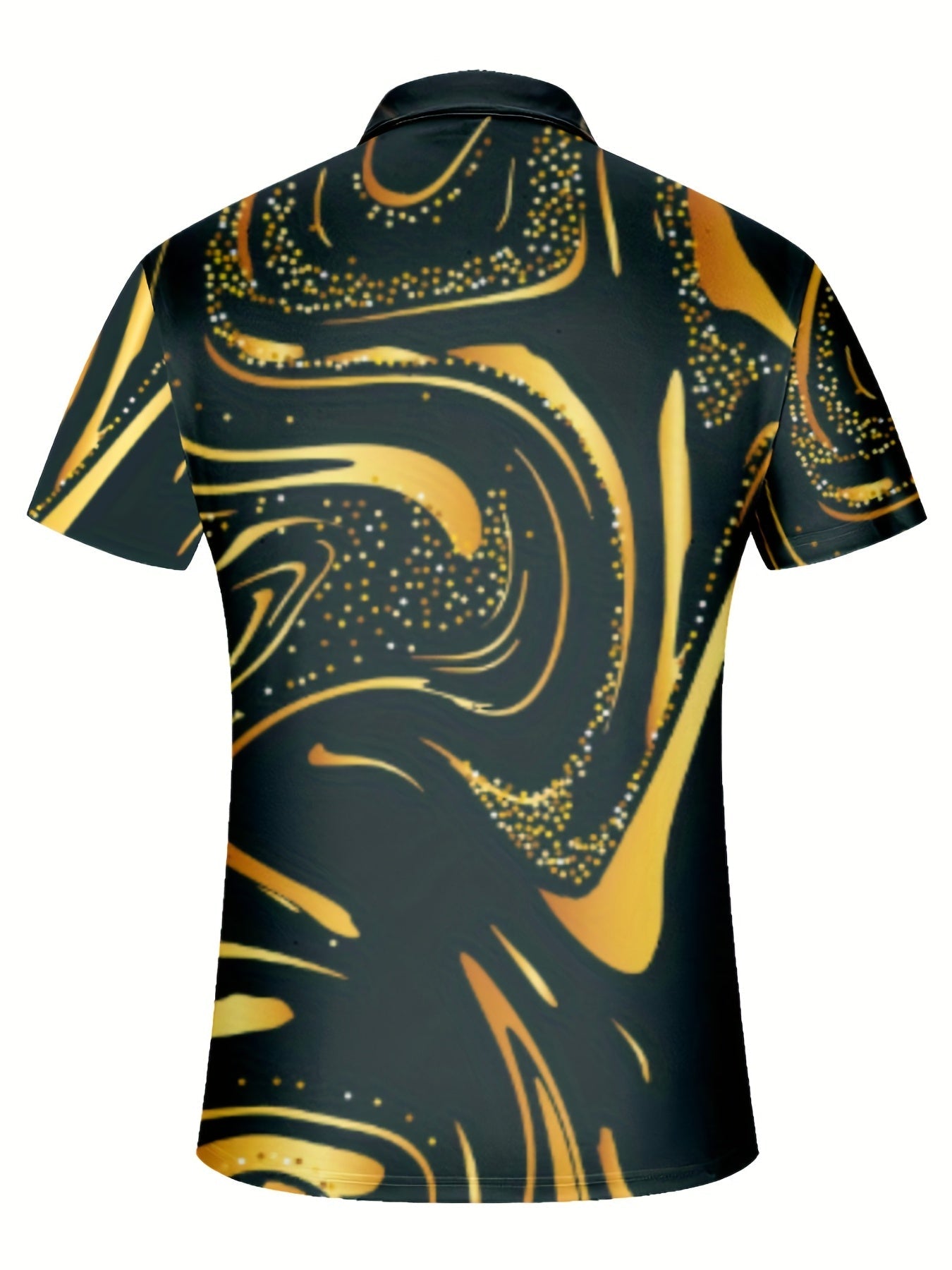 Gradient Lapel 3D Print Casual Slightly Stretch Zipper Short Sleeve Polo Shirt, Men's Polo For Summer