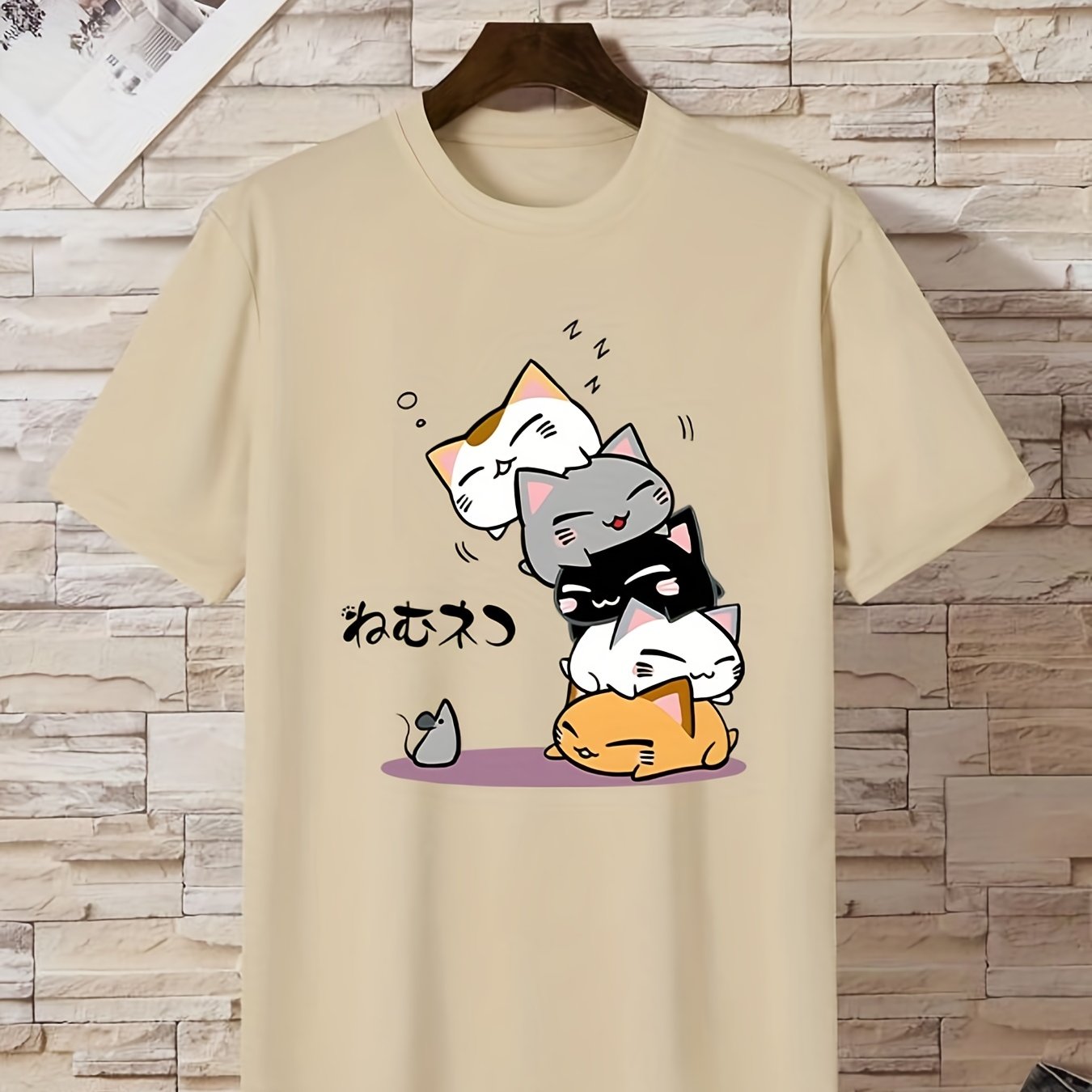 gbolsos  Cute Cartoon Cat Printed T-shirts, Short Sleeve Crew Neck Fashion Graphic Tee, Women's Summer Top
