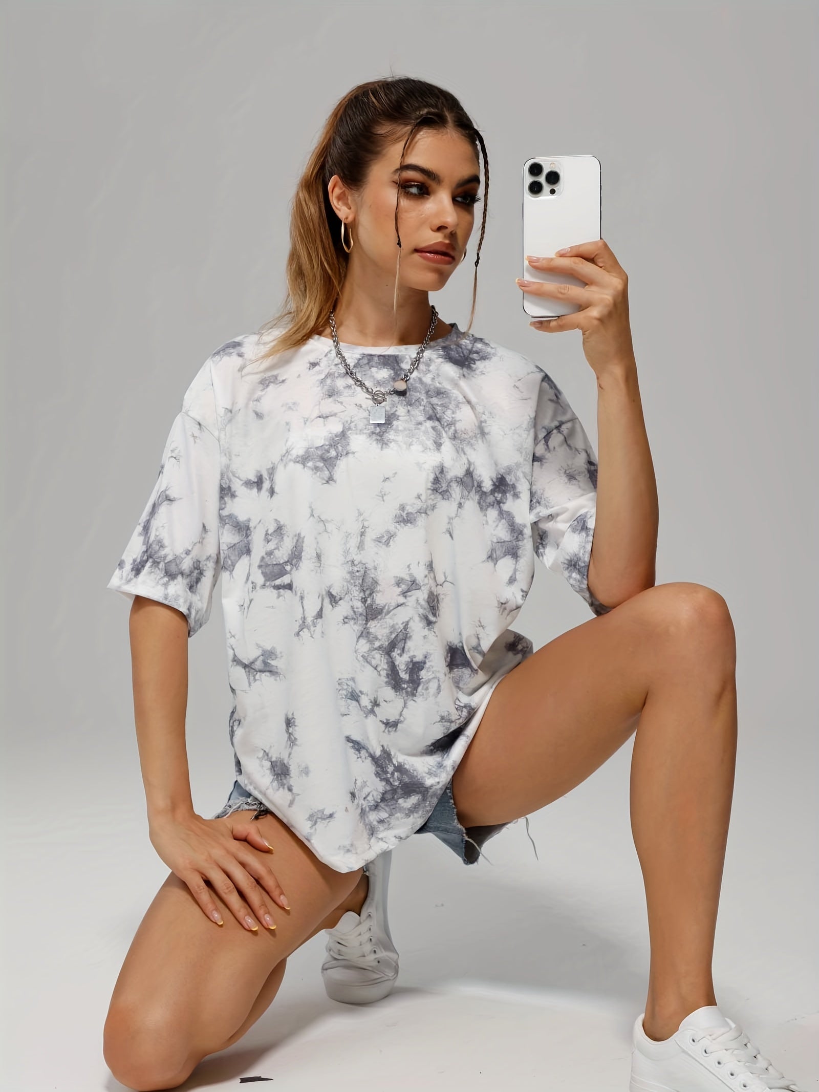 gbolsos  Tie Dye Crew Neck Summer Casual T-shirts, Loose Short Sleeve Fashion Sports Top, Women's Activewear