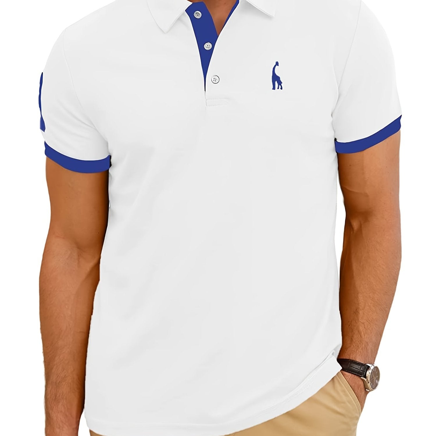 Men's Casual Slim Fit Embroidered Striped Polo Shirt
