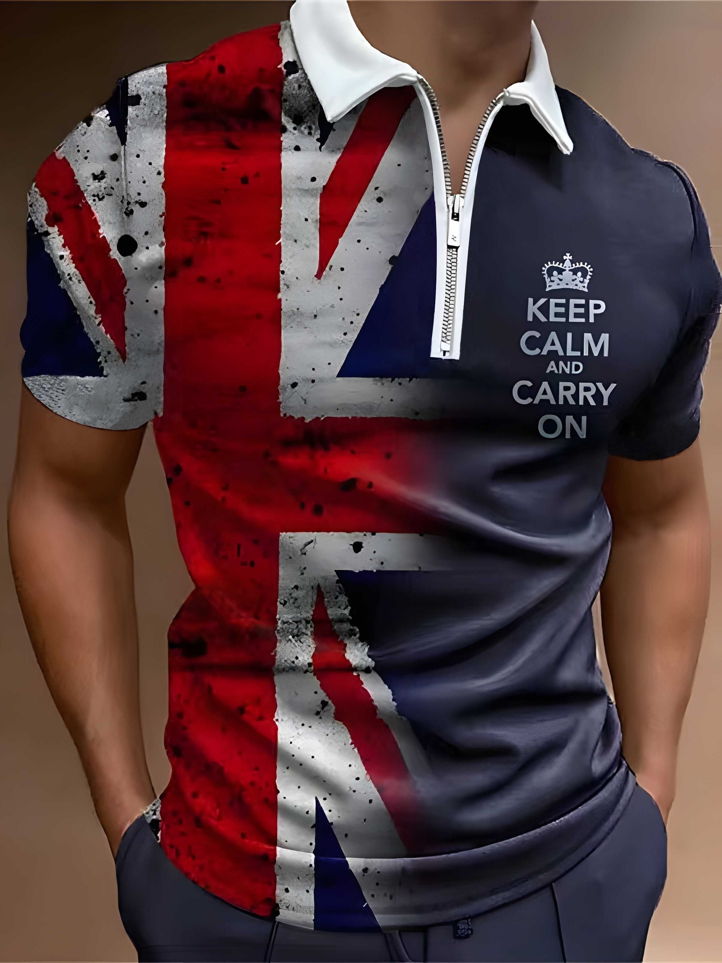 Men's Comfortable Slim Fit Polo Shirt with Zipper V-Neck - Perfect for Summer