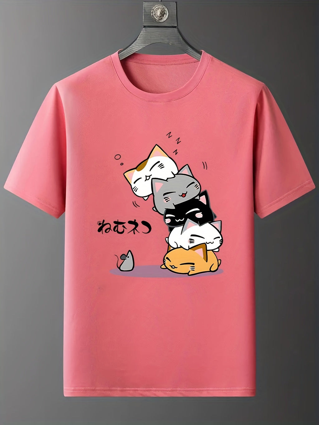 gbolsos  Cute Cartoon Cat Printed T-shirts, Short Sleeve Crew Neck Fashion Graphic Tee, Women's Summer Top