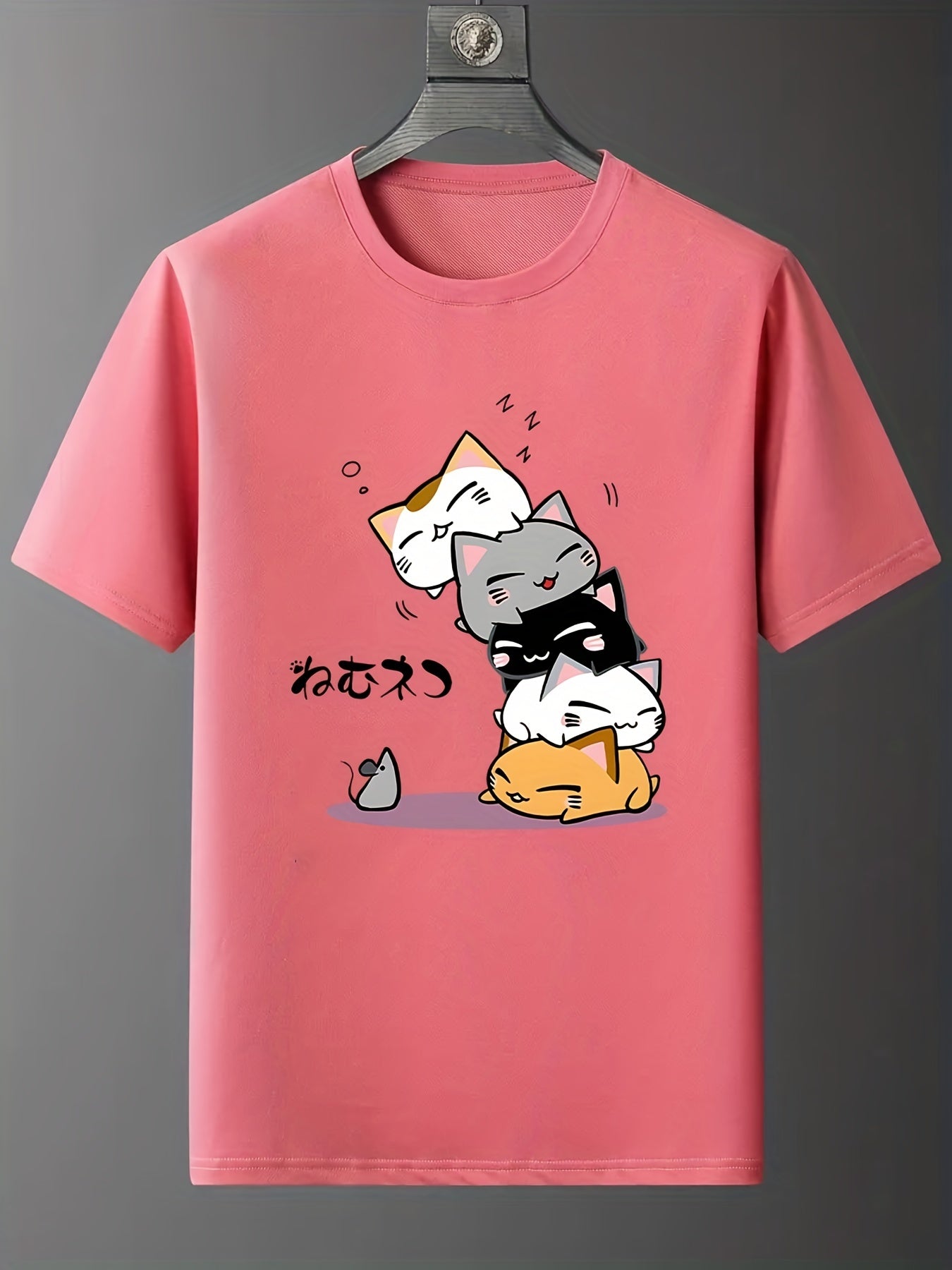 gbolsos  Cute Cartoon Cat Printed T-shirts, Short Sleeve Crew Neck Fashion Graphic Tee, Women's Summer Top